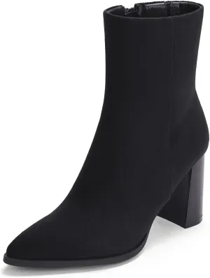 Coutgo Womens Ankle Boots Pointed Toe Chunky Stacked Heel Side Zipper Dress Fall Booties Shoes