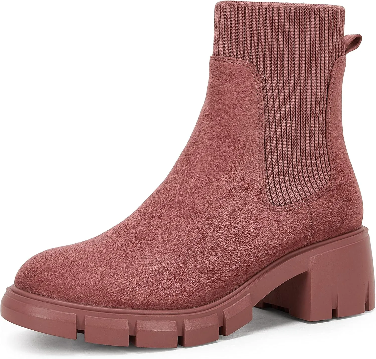 Coutgo Women’s Chelsea Platform Ankle Boots Elastic Slip On Chunky Block Heel Lug Sole Booties