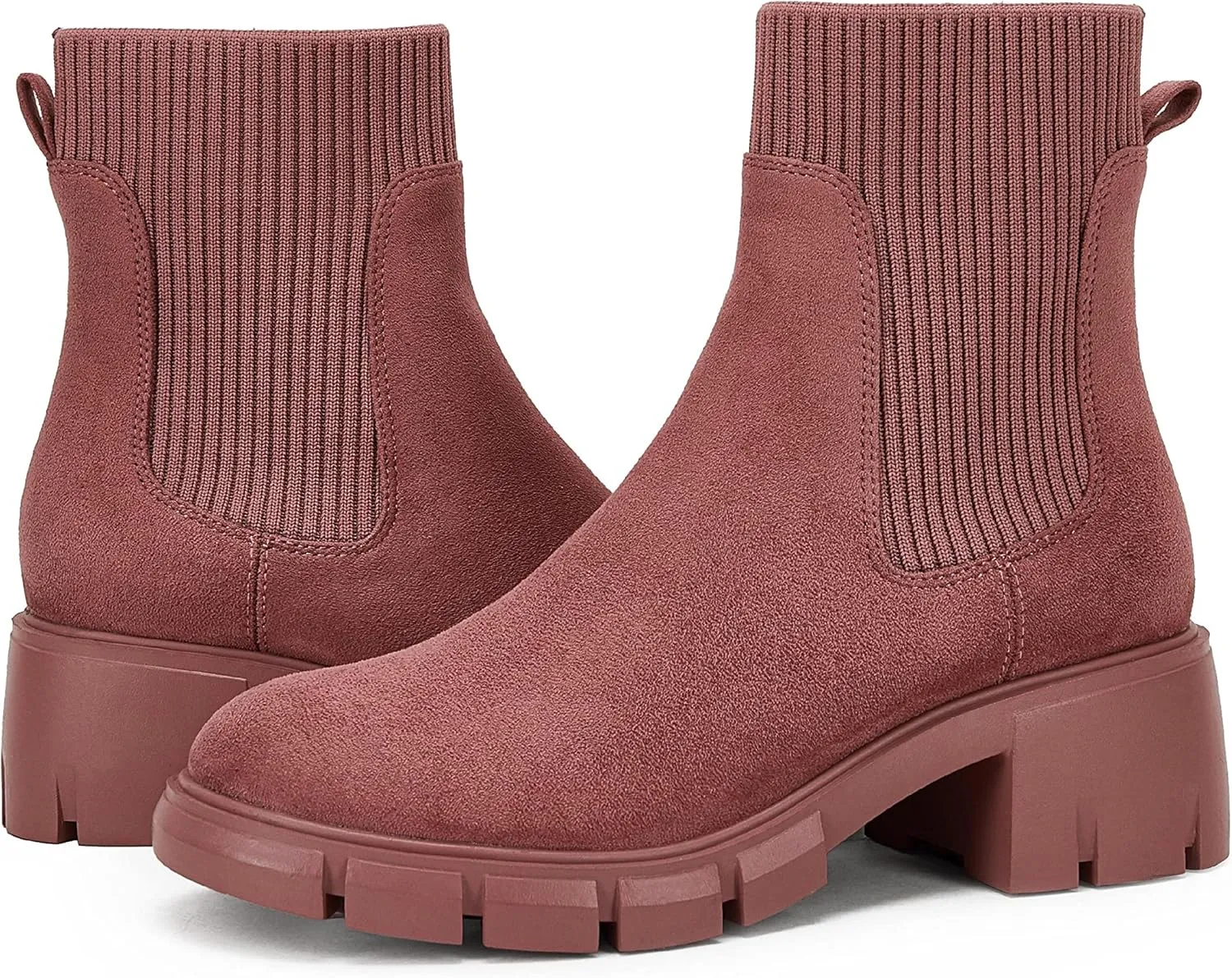 Coutgo Women’s Chelsea Platform Ankle Boots Elastic Slip On Chunky Block Heel Lug Sole Booties