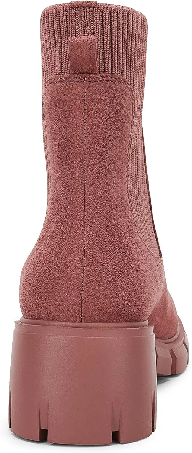Coutgo Women’s Chelsea Platform Ankle Boots Elastic Slip On Chunky Block Heel Lug Sole Booties