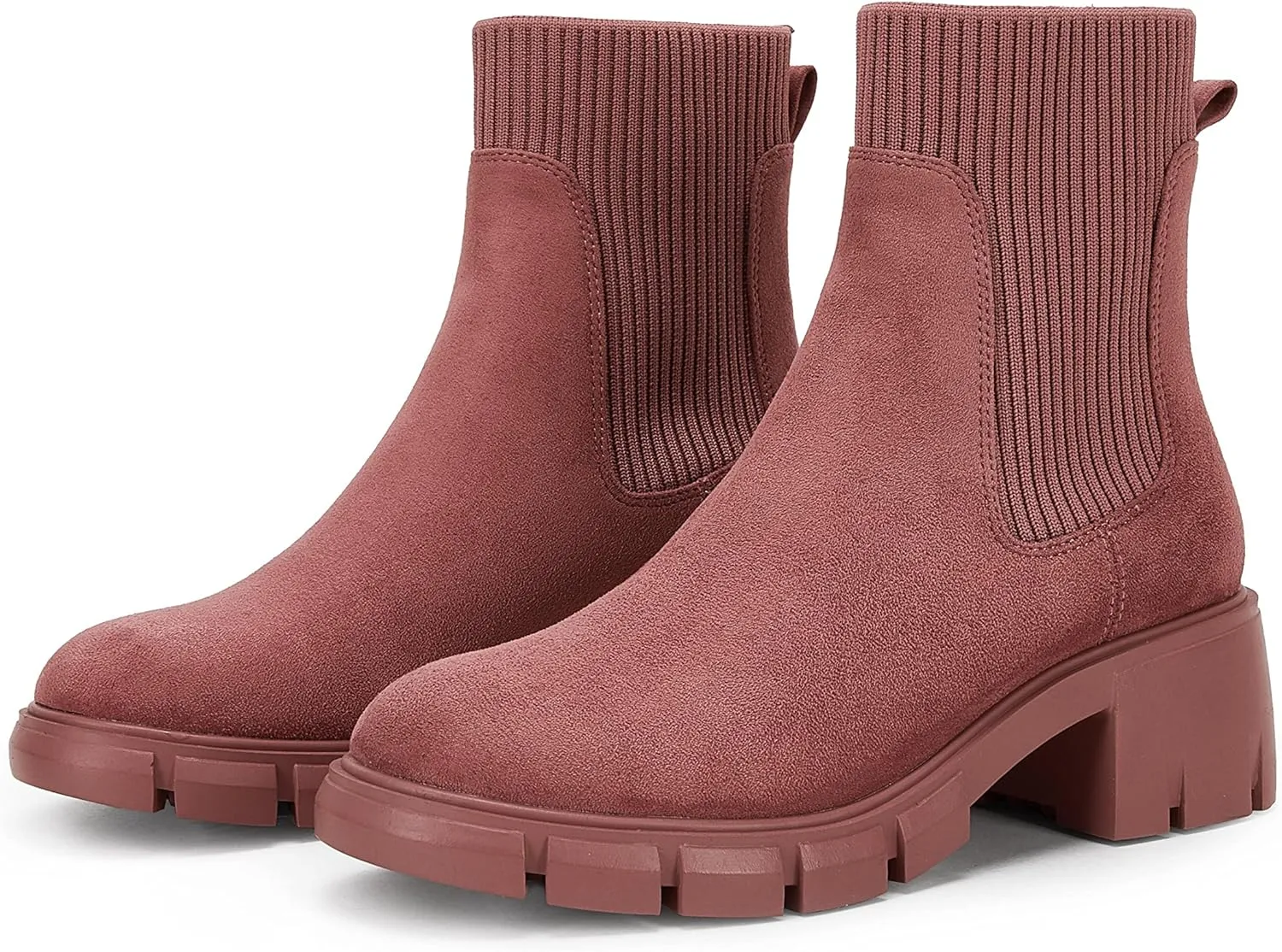 Coutgo Women’s Chelsea Platform Ankle Boots Elastic Slip On Chunky Block Heel Lug Sole Booties