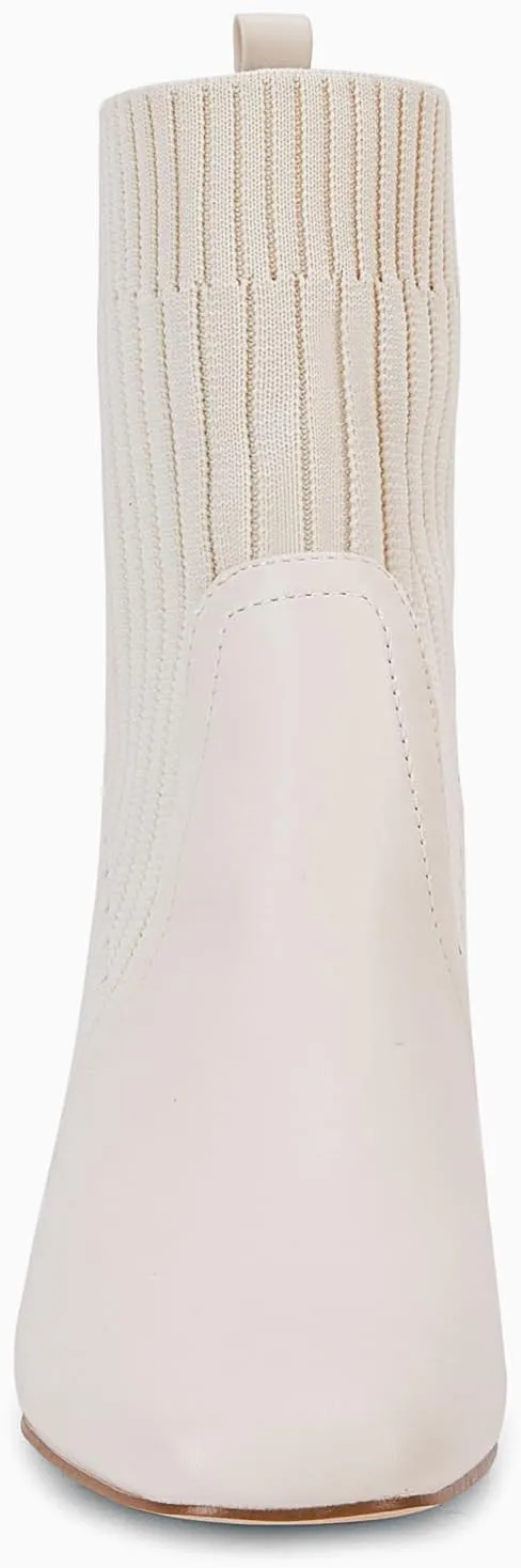 Coutgo Women's Chunky Heel Ankle Boots Square Toe Slip On Sock Booties Elastic Chelsea Boot