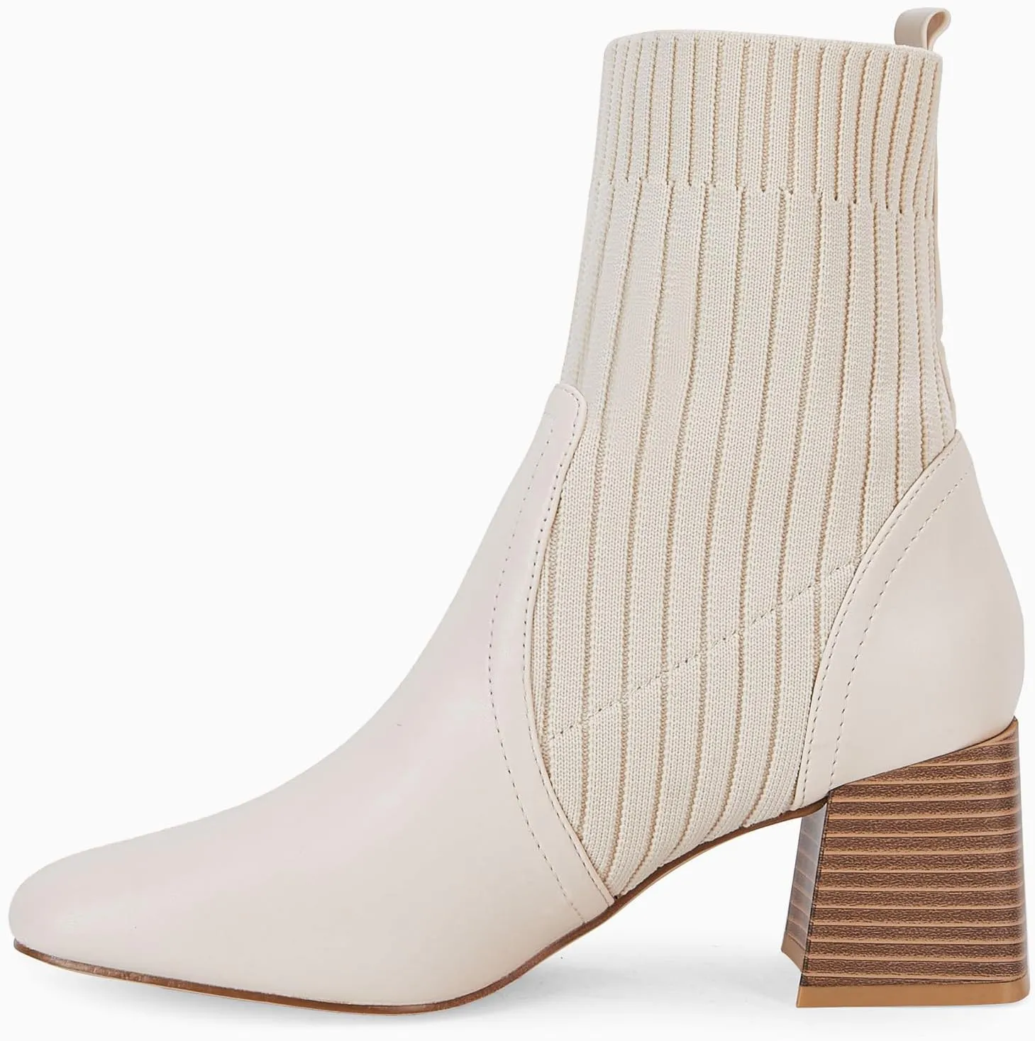 Coutgo Women's Chunky Heel Ankle Boots Square Toe Slip On Sock Booties Elastic Chelsea Boot