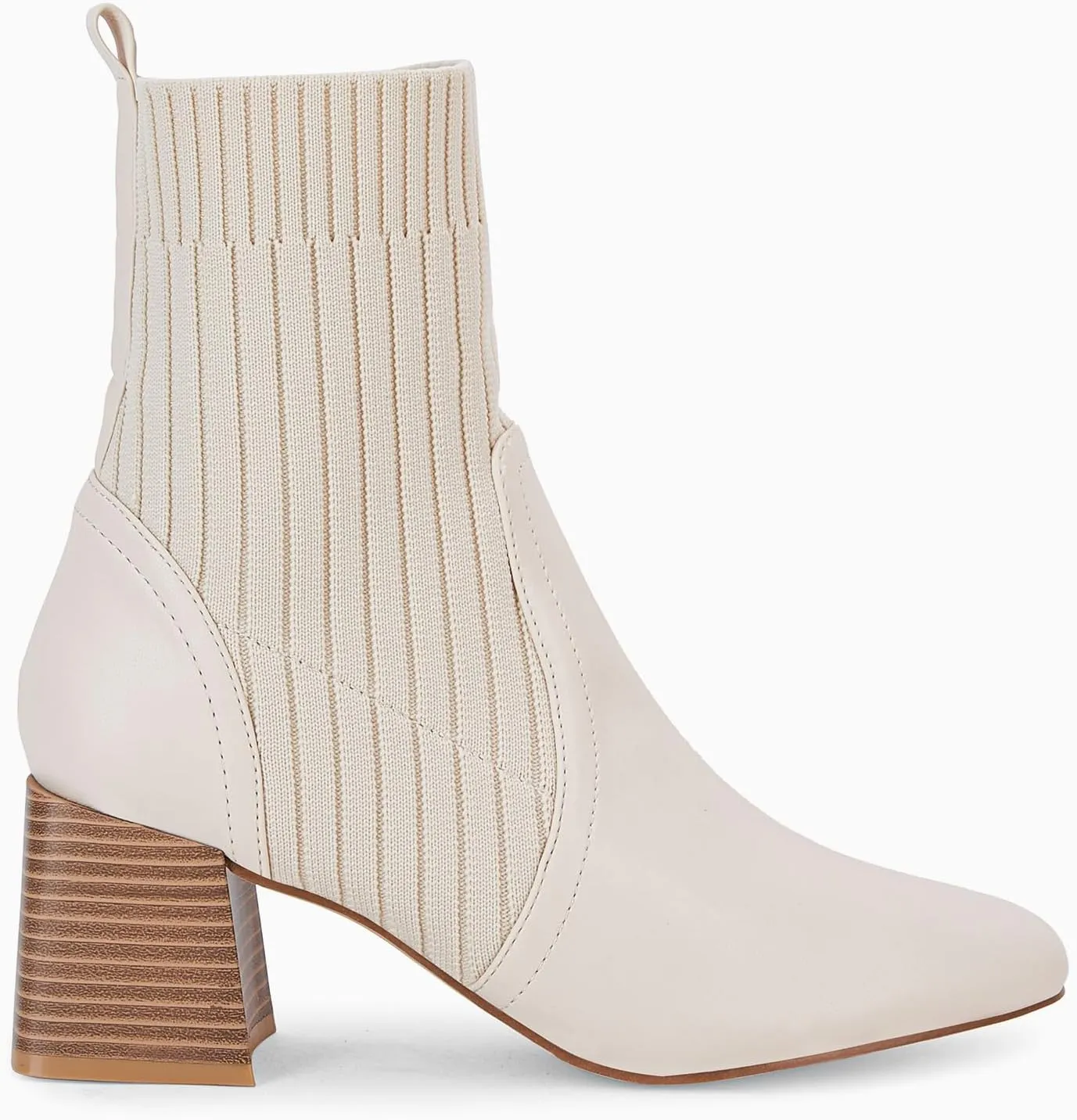 Coutgo Women's Chunky Heel Ankle Boots Square Toe Slip On Sock Booties Elastic Chelsea Boot