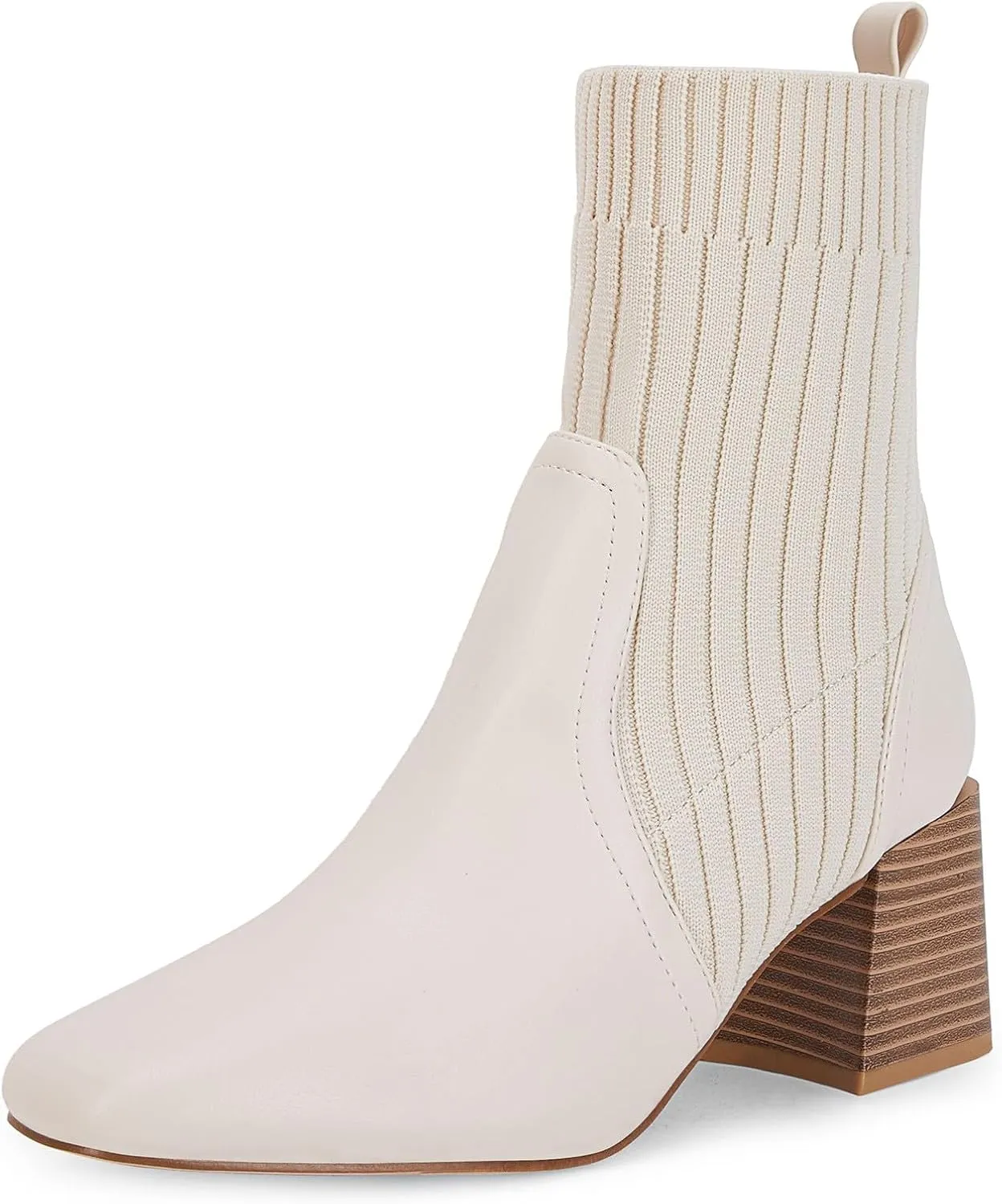 Coutgo Women's Chunky Heel Ankle Boots Square Toe Slip On Sock Booties Elastic Chelsea Boot