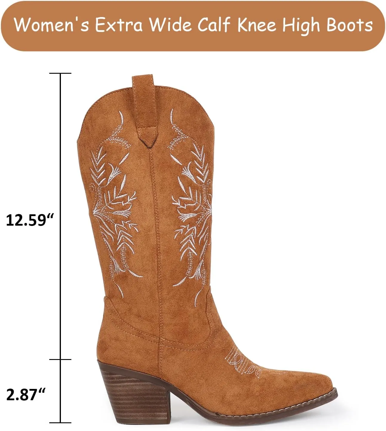 Cowboy Boots for Women Classic Embroidered Pointy Toe Cowgirl Boot, Western Mid Calf Side Zipper Chunky Heel Cowgirl Boots