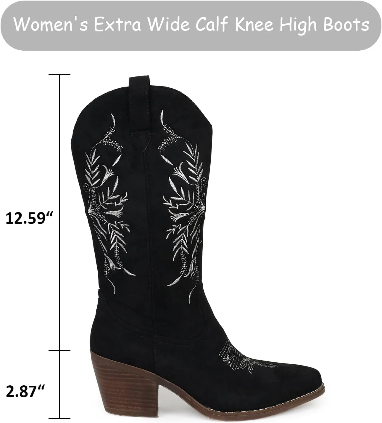 Cowboy Boots for Women Classic Embroidered Pointy Toe Cowgirl Boot, Western Mid Calf Side Zipper Chunky Heel Cowgirl Boots