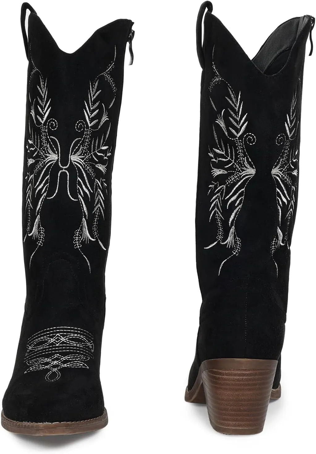 Cowboy Boots for Women Classic Embroidered Pointy Toe Cowgirl Boot, Western Mid Calf Side Zipper Chunky Heel Cowgirl Boots