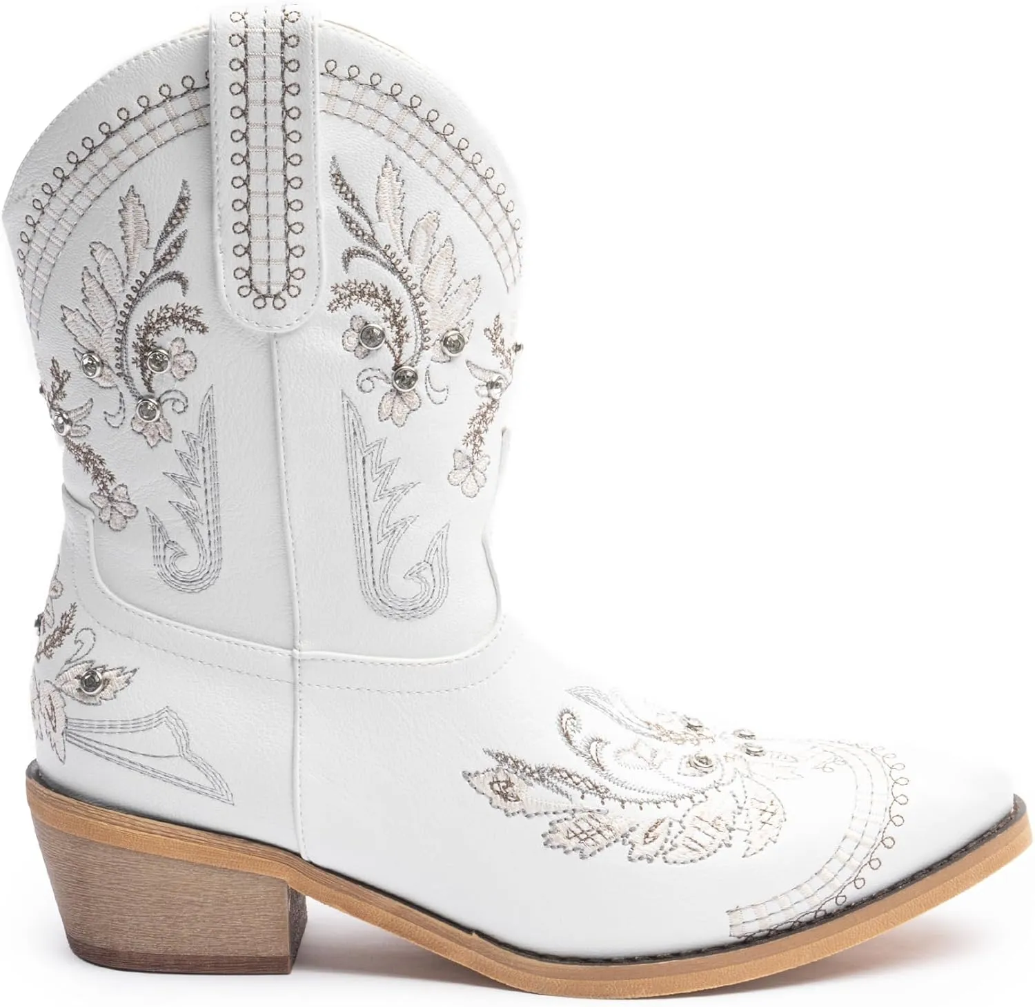 Cowboy Boots for Women, Cowgirl Boots with Sparkly Embroidered Rhinestones, Short Western Ankle Boots for Women with Side Zipper Pull On
