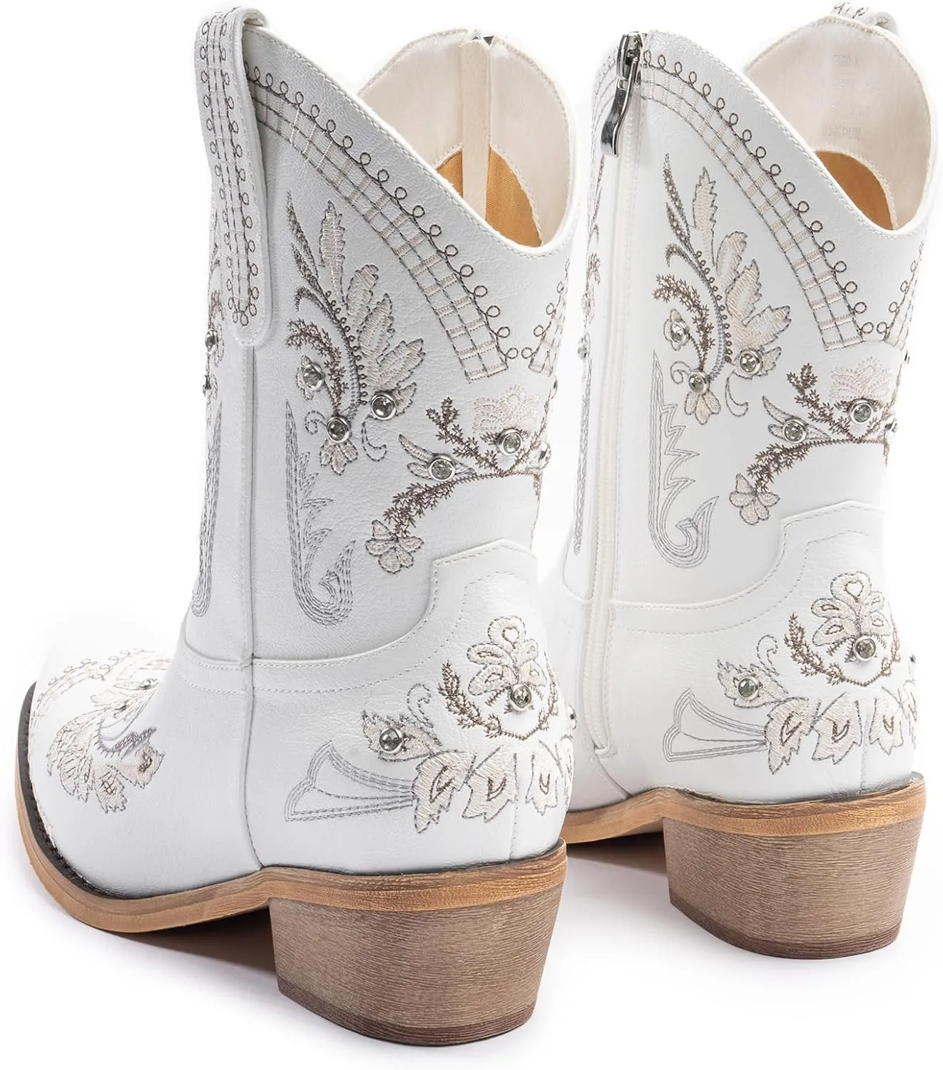 Cowboy Boots for Women, Cowgirl Boots with Sparkly Embroidered Rhinestones, Short Western Ankle Boots for Women with Side Zipper Pull On