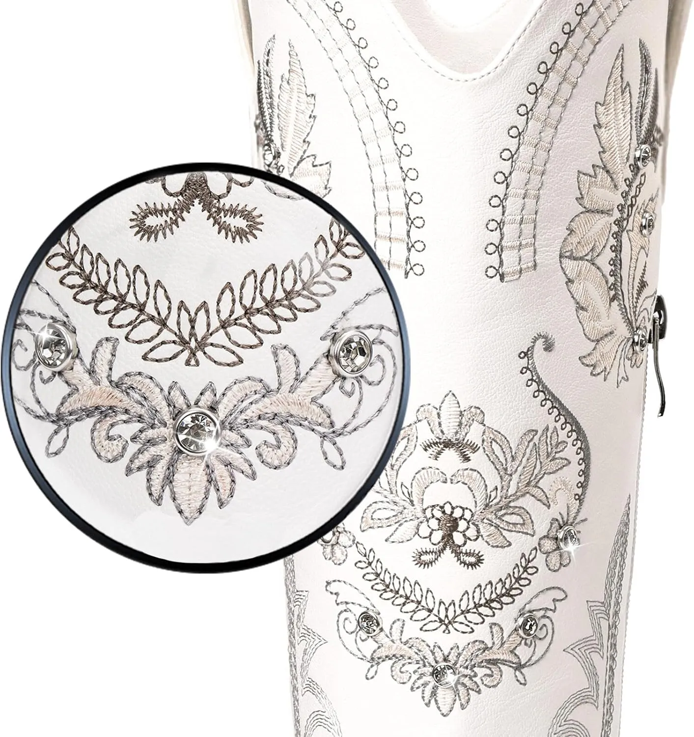 Cowboy Boots for Women - Wide Calf Knee High Cowgirl Boots, Glitter Sparkly Rhinestone Western Country Boots with Classic Embroidery, Pointed Toe Pull On Zipper Retro Boots