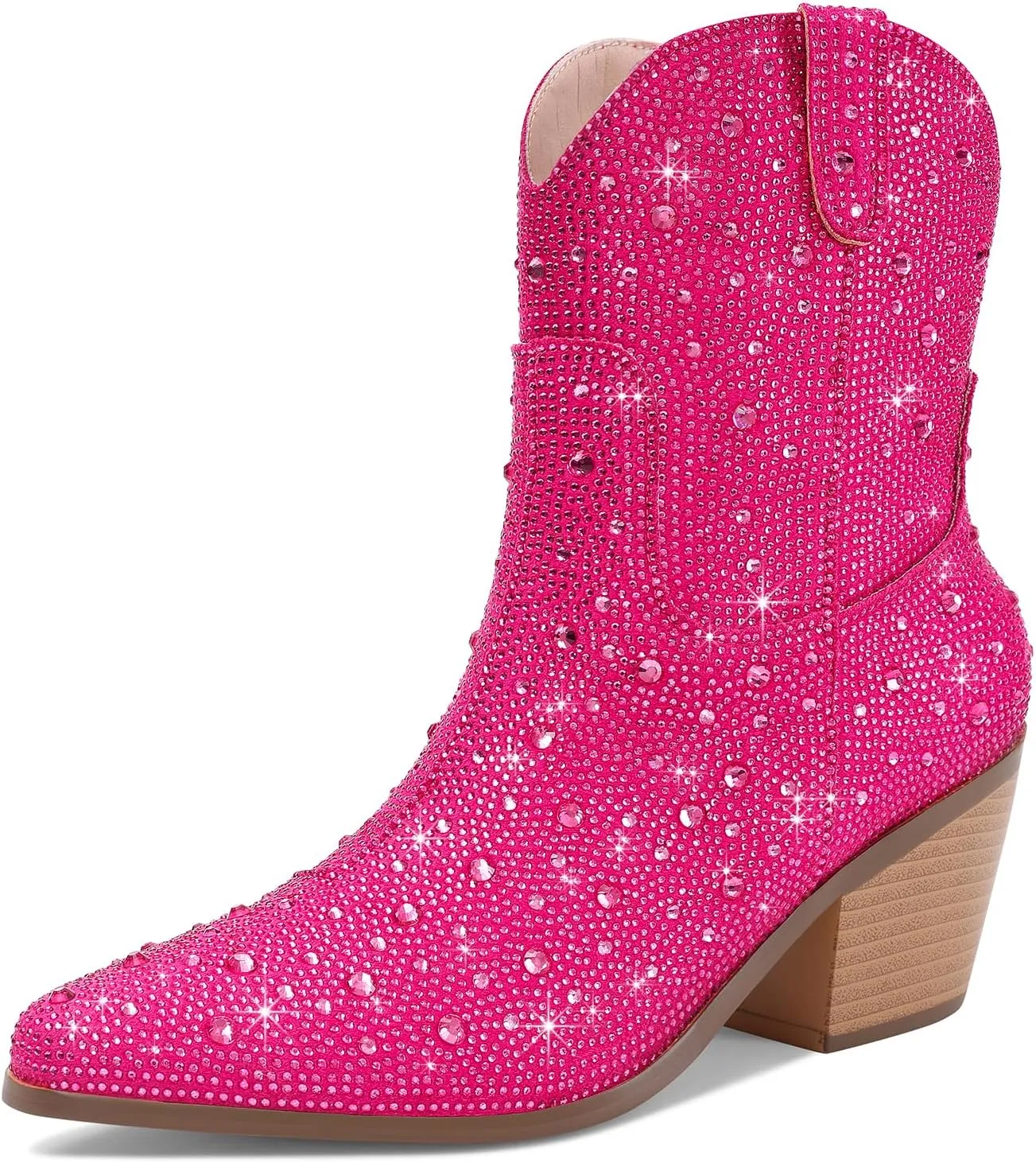 Cowgirl Ankle Boots Cowboy Boots for Women Western Booties Rhinestone Chunky Heel Fashion Comfortable Side Zipper