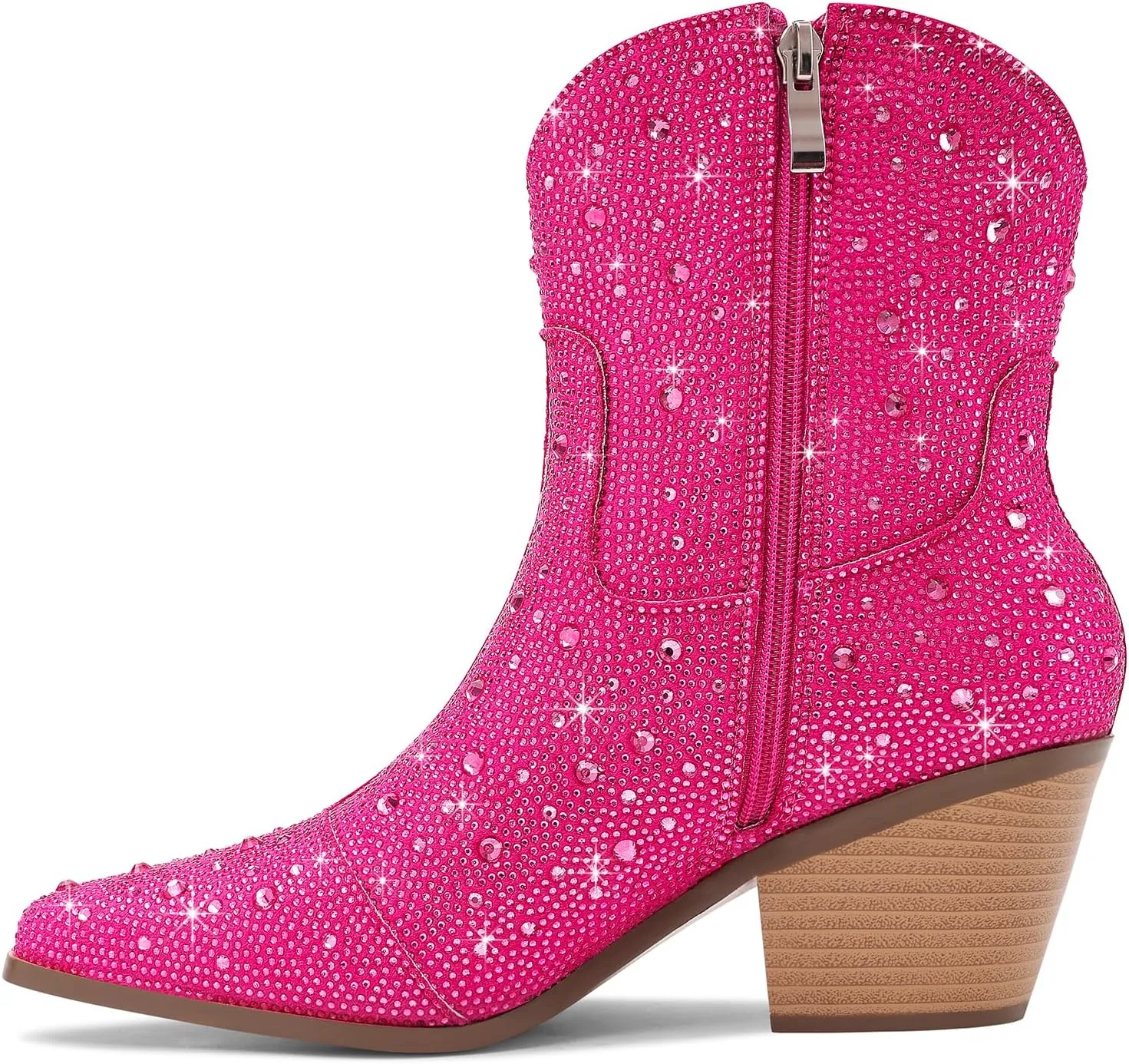 Cowgirl Ankle Boots Cowboy Boots for Women Western Booties Rhinestone Chunky Heel Fashion Comfortable Side Zipper