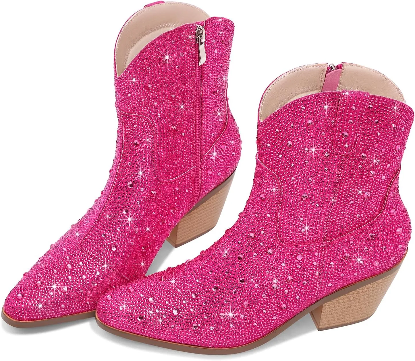Cowgirl Ankle Boots Cowboy Boots for Women Western Booties Rhinestone Chunky Heel Fashion Comfortable Side Zipper