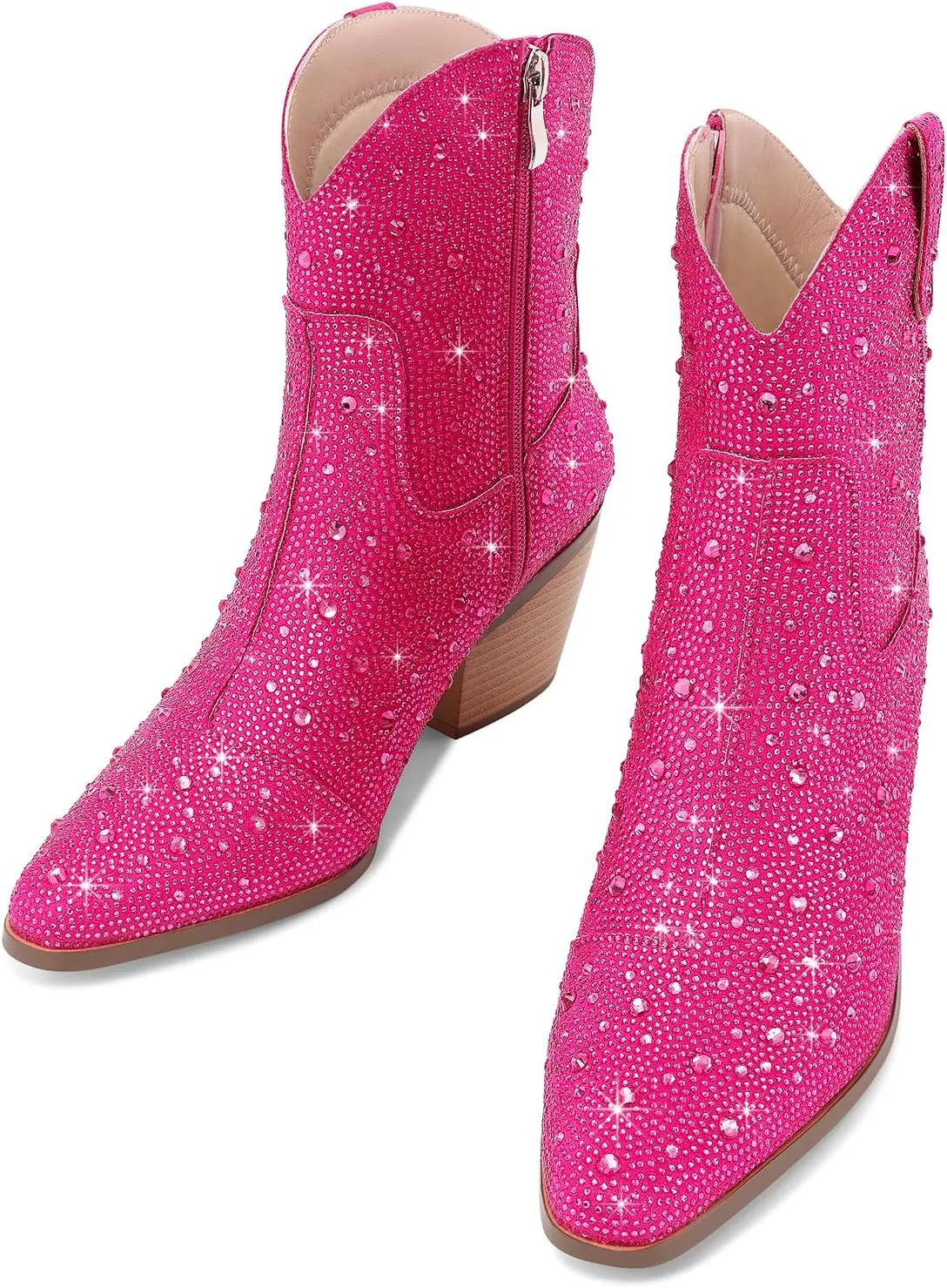Cowgirl Ankle Boots Cowboy Boots for Women Western Booties Rhinestone Chunky Heel Fashion Comfortable Side Zipper
