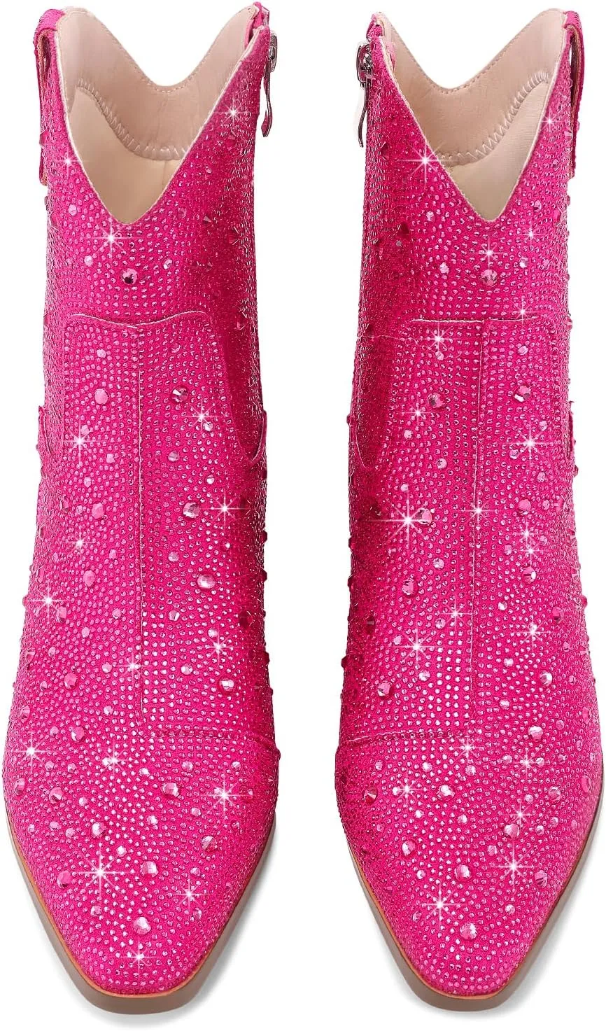 Cowgirl Ankle Boots Cowboy Boots for Women Western Booties Rhinestone Chunky Heel Fashion Comfortable Side Zipper