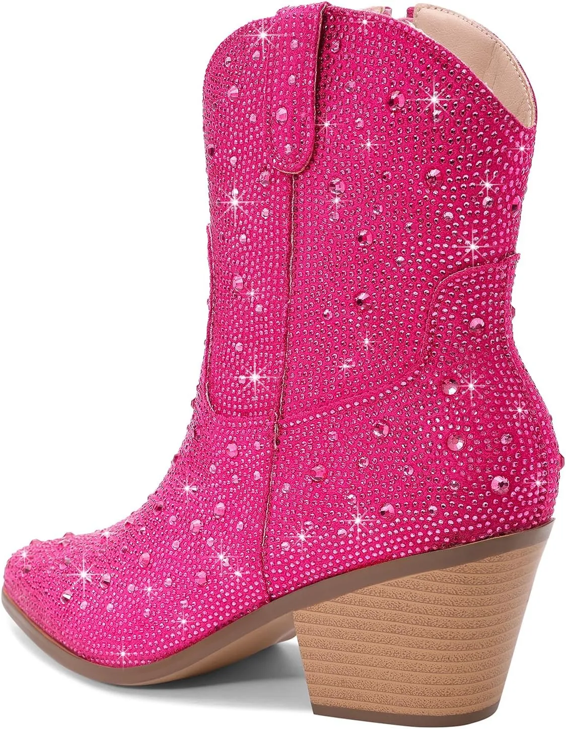 Cowgirl Ankle Boots Cowboy Boots for Women Western Booties Rhinestone Chunky Heel Fashion Comfortable Side Zipper