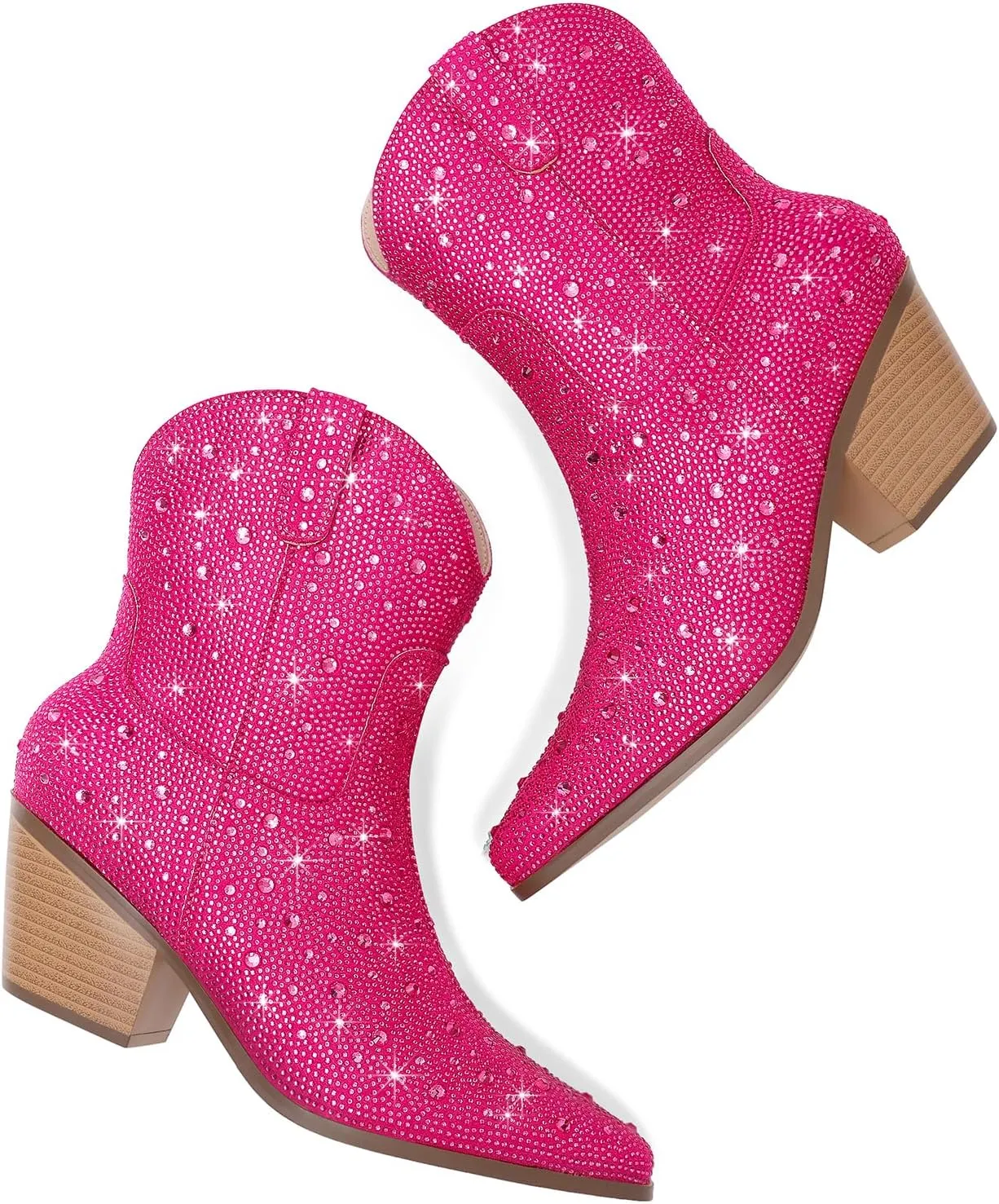 Cowgirl Ankle Boots Cowboy Boots for Women Western Booties Rhinestone Chunky Heel Fashion Comfortable Side Zipper