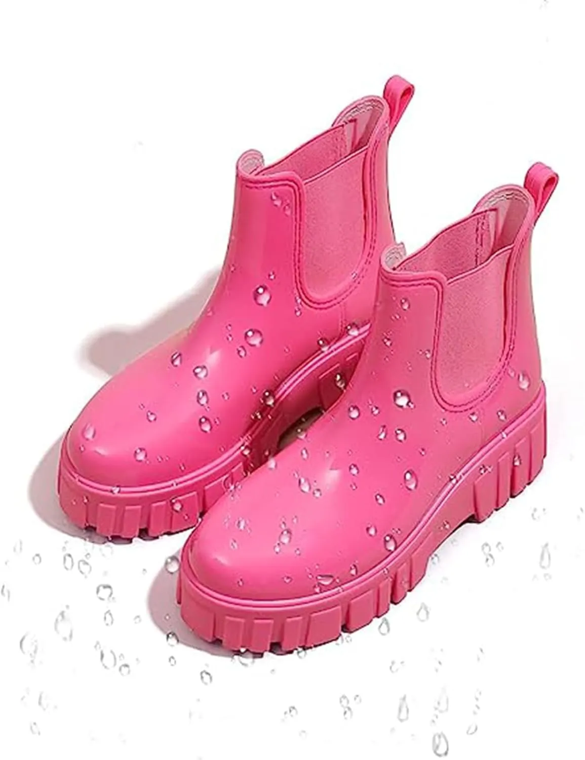 Crepuscute Women's Waterproof Platform High Top Rain Boots - Lightweight Garden Chelsea Ankle Boots With Comfortable Soft Insole for Outdoor