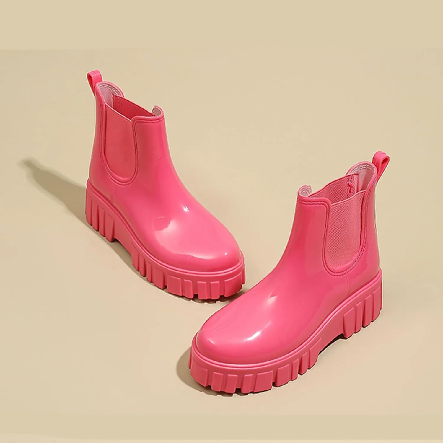 Crepuscute Women's Waterproof Platform High Top Rain Boots - Lightweight Garden Chelsea Ankle Boots With Comfortable Soft Insole for Outdoor