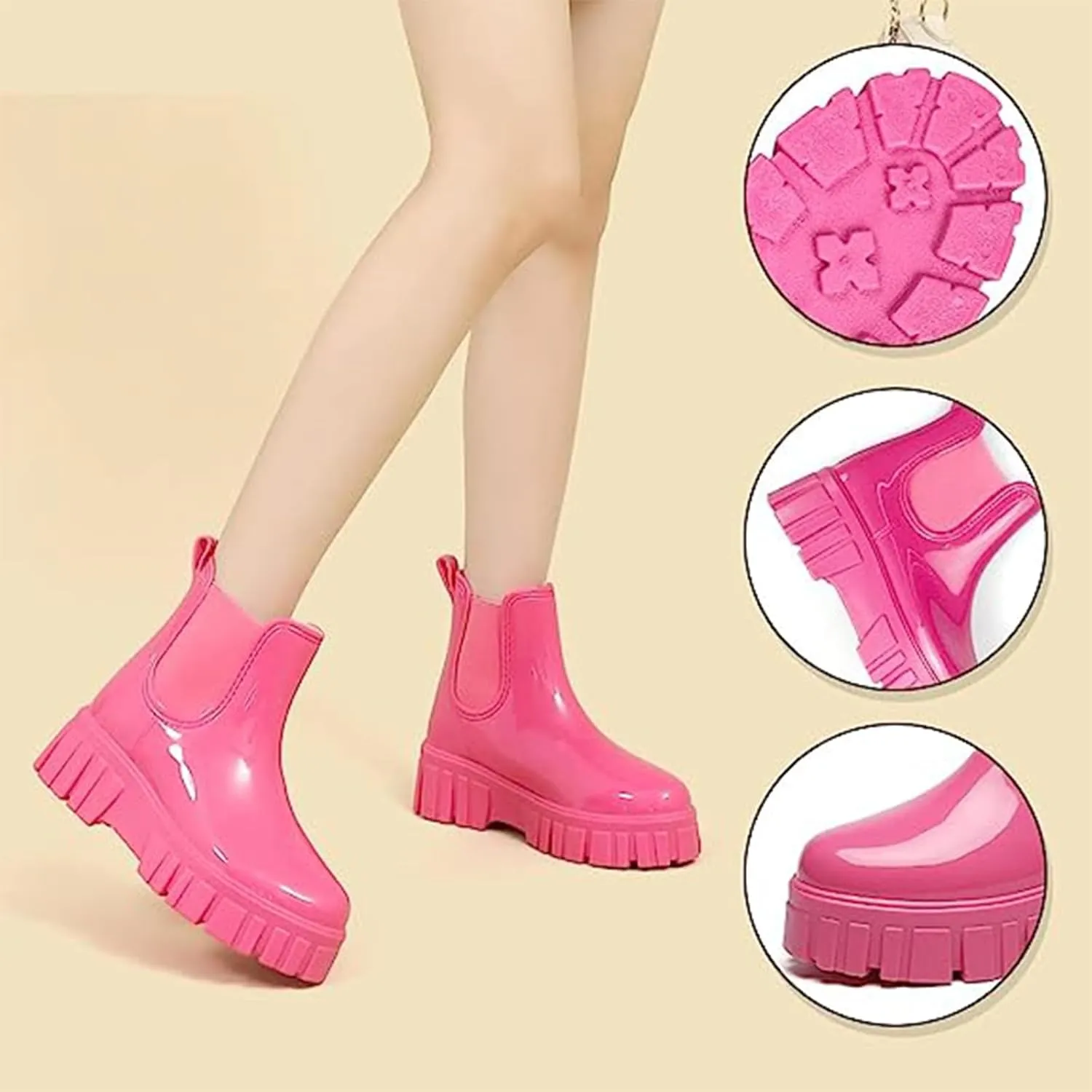 Crepuscute Women's Waterproof Platform High Top Rain Boots - Lightweight Garden Chelsea Ankle Boots With Comfortable Soft Insole for Outdoor