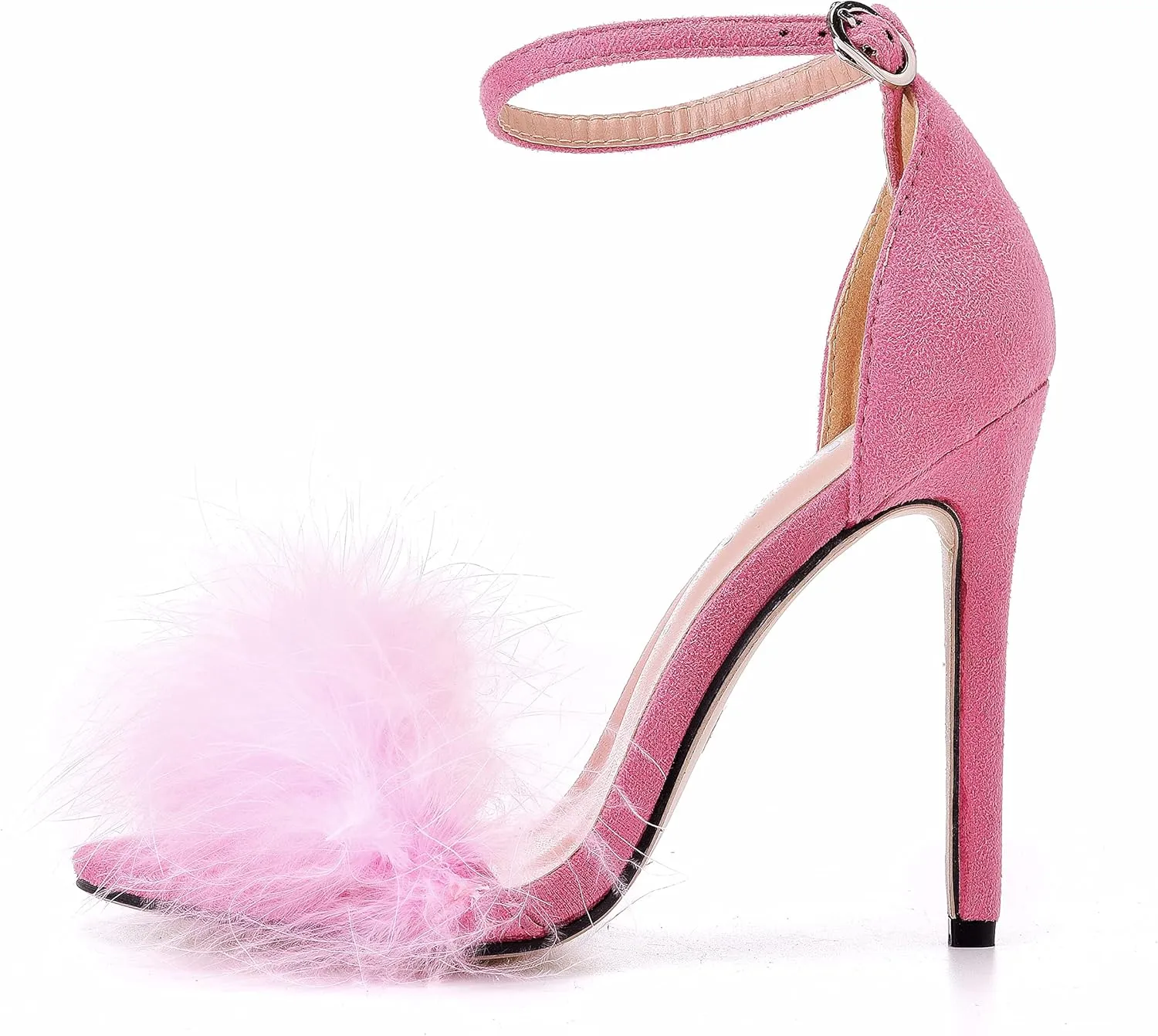 Crystal Queen Size 12 Women's Open Toe Ankle Strap Fluffy Feather Stiletto Heels Sandals Dress Sandal Party Evening High Heel Pump Shoes