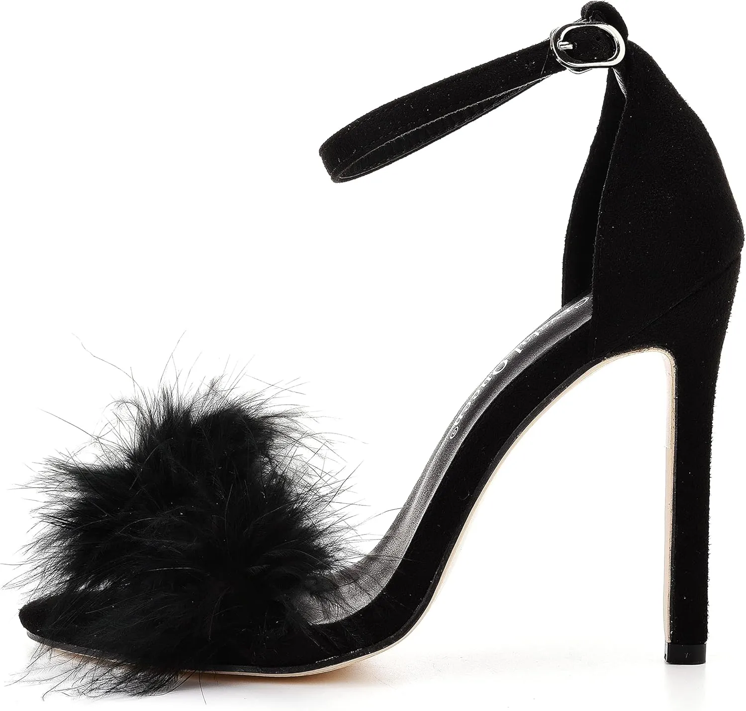 Crystal Queen Size 12 Women's Open Toe Ankle Strap Fluffy Feather Stiletto Heels Sandals Dress Sandal Party Evening High Heel Pump Shoes