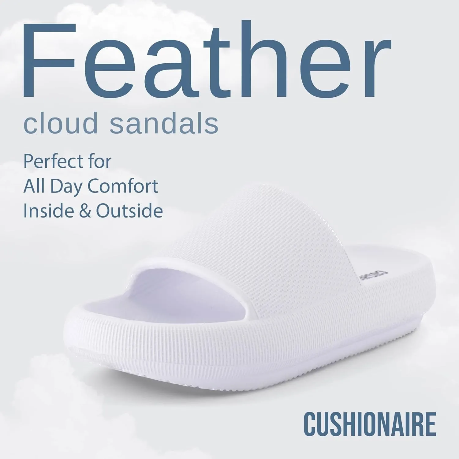 CUSHIONAIRE Feather Slides – Comfortable Cloud Cushion House Slippers for Women, Indoor Outdoor EVA Foam Foot Spa Shower Shoes, Non-Slip Arch Support
