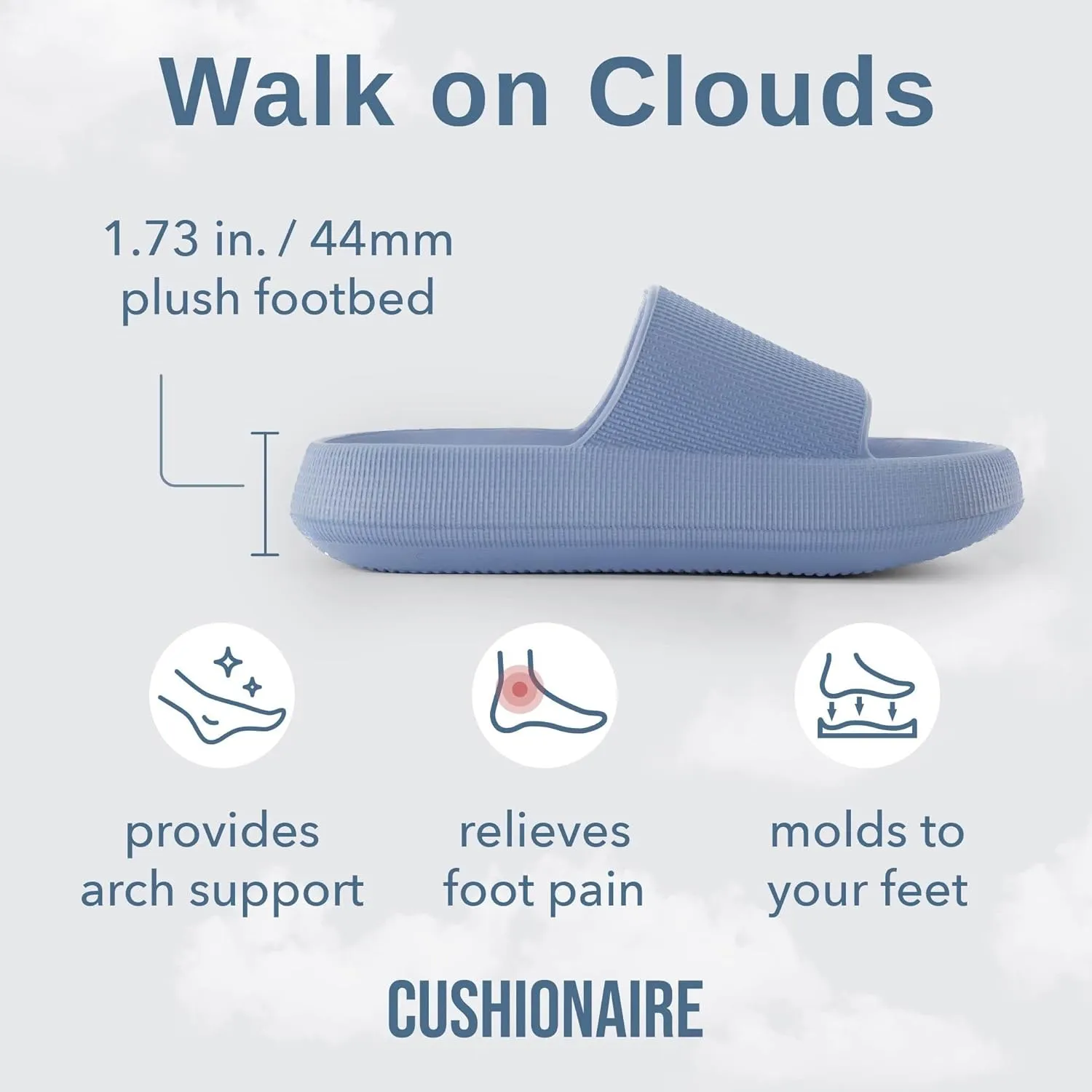 CUSHIONAIRE Feather Slides – Comfortable Cloud Cushion House Slippers for Women, Indoor Outdoor EVA Foam Foot Spa Shower Shoes, Non-Slip Arch Support