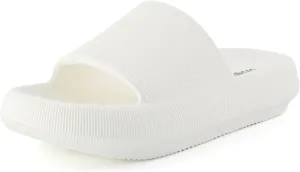 CUSHIONAIRE Feather Slides – Comfortable Cloud Cushion House Slippers for Women, Indoor Outdoor EVA Foam Foot Spa Shower Shoes, Non-Slip Arch Support
