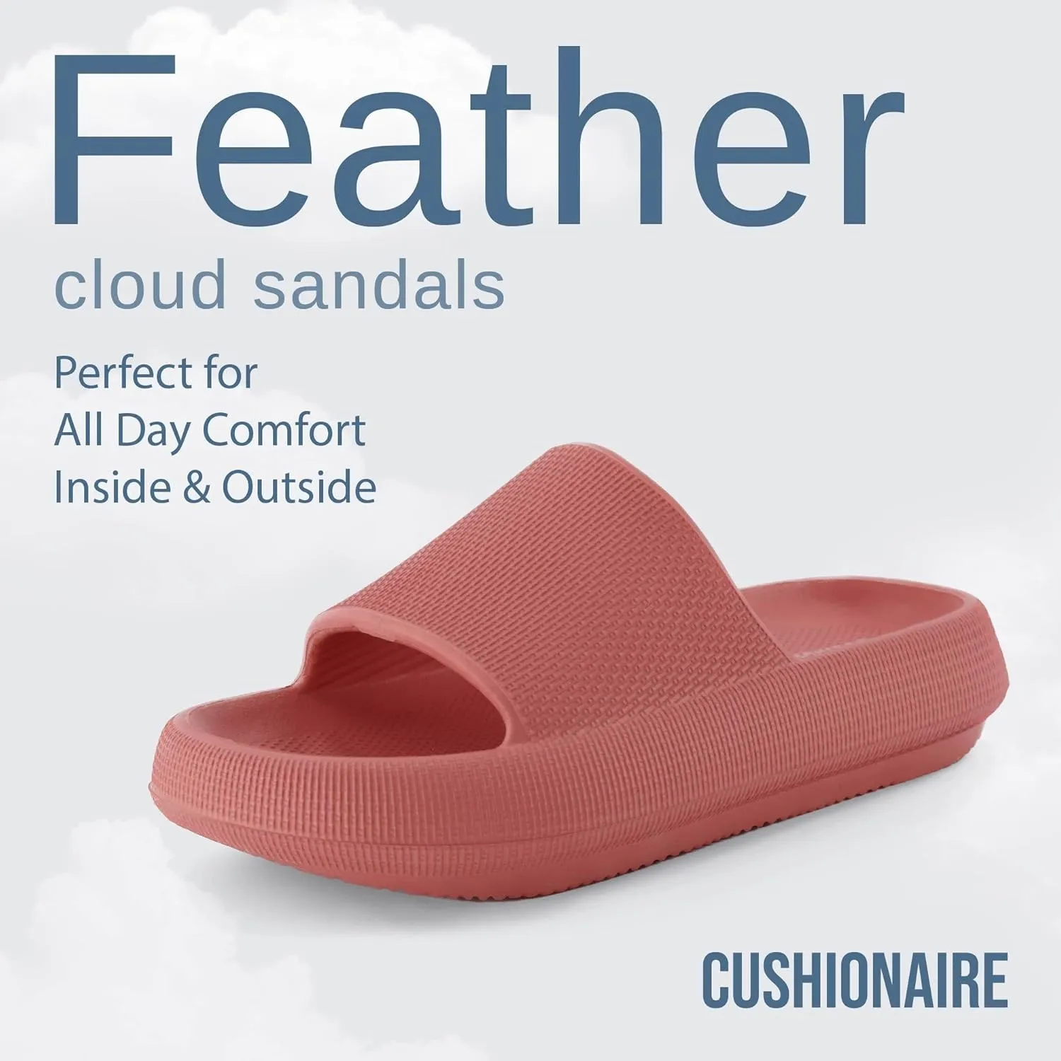 CUSHIONAIRE Feather Slides – Comfortable Cloud Cushion House Slippers for Women, Indoor Outdoor EVA Foam Foot Spa Shower Shoes, Non-Slip Arch Support