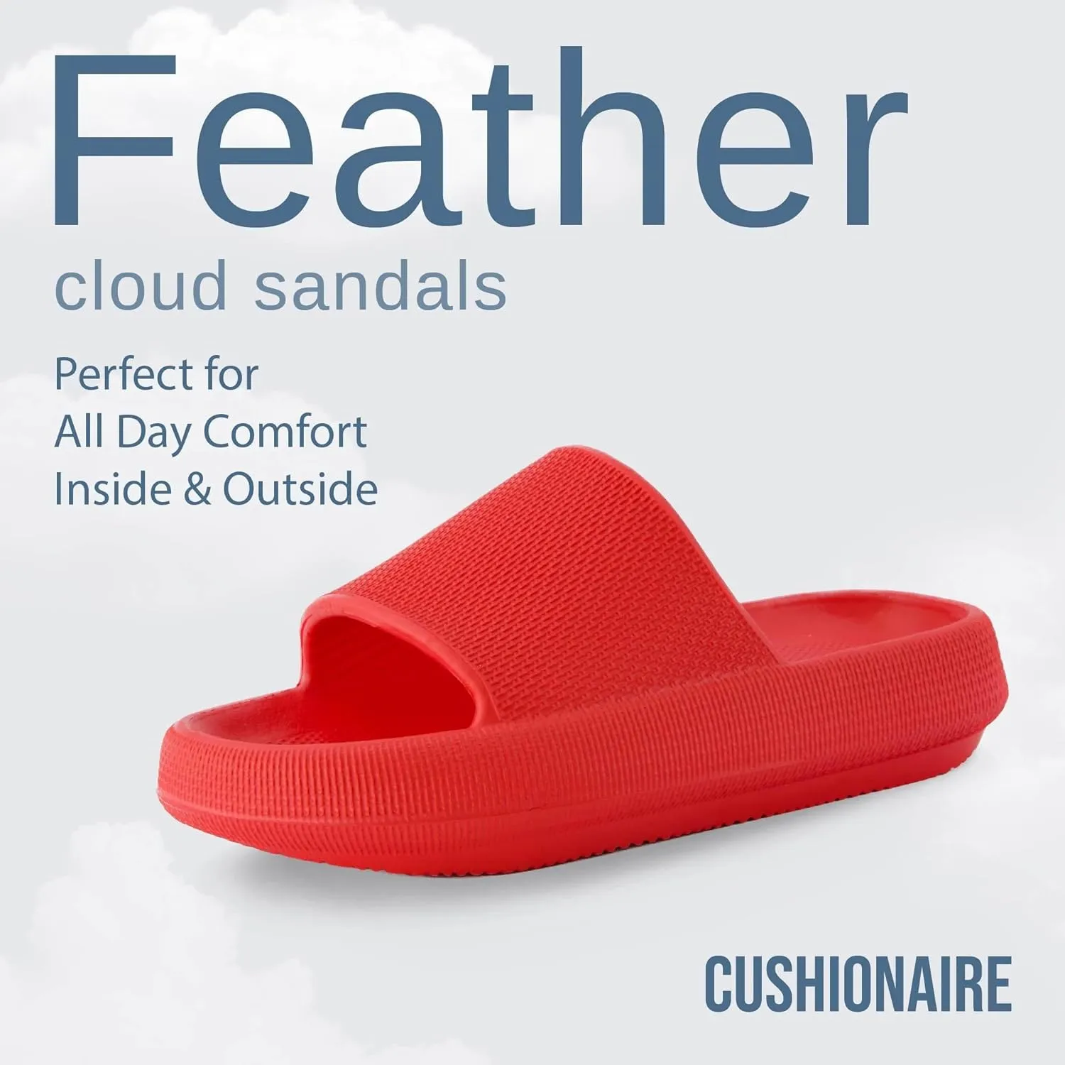 CUSHIONAIRE Feather Slides – Comfortable Cloud Cushion House Slippers for Women, Indoor Outdoor EVA Foam Foot Spa Shower Shoes, Non-Slip Arch Support