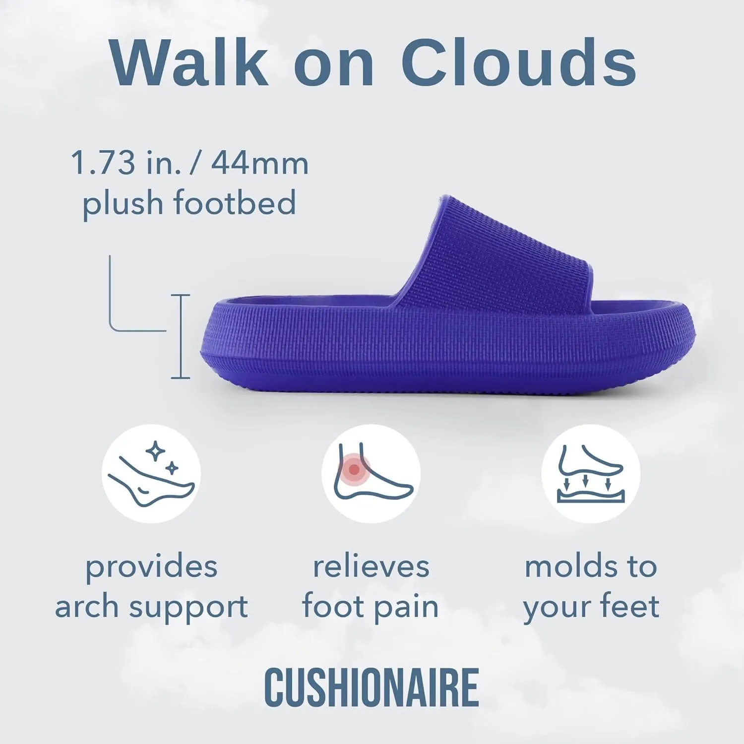 CUSHIONAIRE Feather Slides – Comfortable Cloud Cushion House Slippers for Women, Indoor Outdoor EVA Foam Foot Spa Shower Shoes, Non-Slip Arch Support