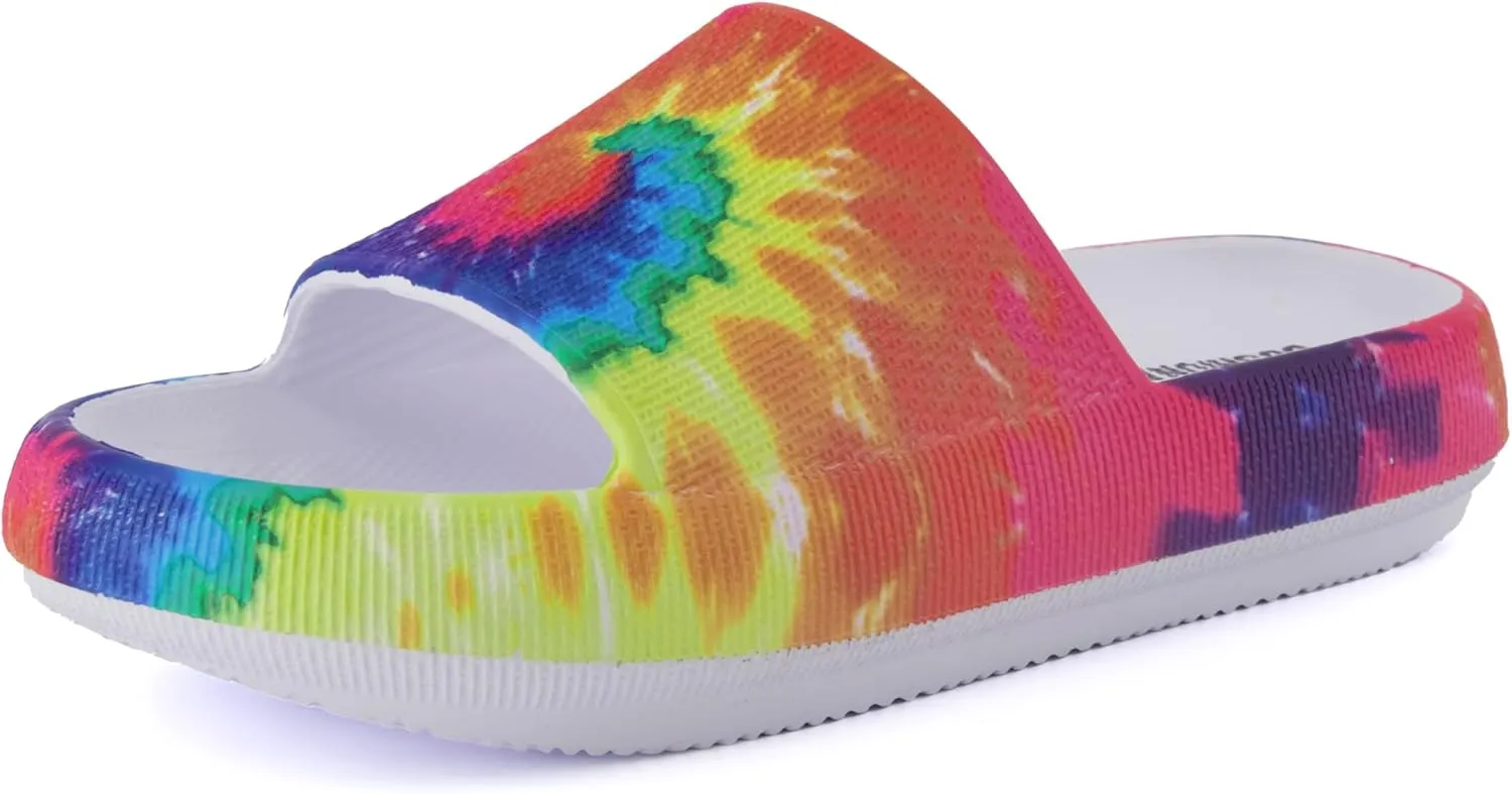 CUSHIONAIRE Feather Slides – Comfortable Cloud Cushion House Slippers for Women, Indoor Outdoor EVA Foam Foot Spa Shower Shoes, Non-Slip Arch Support