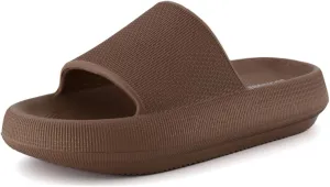 CUSHIONAIRE Feather Slides – Comfortable Cloud Cushion House Slippers for Women, Indoor Outdoor EVA Foam Foot Spa Shower Shoes, Non-Slip Arch Support