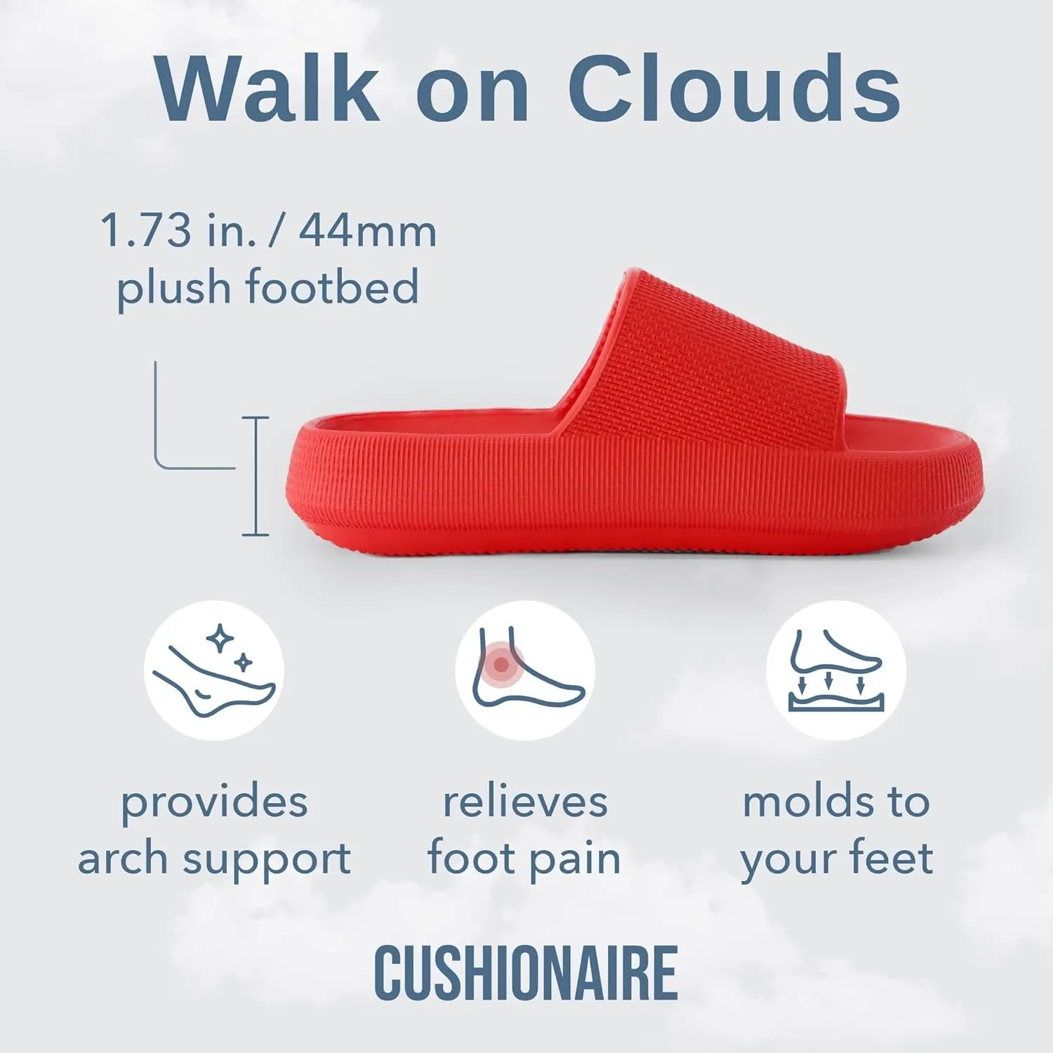 CUSHIONAIRE Feather Slides – Comfortable Cloud Cushion House Slippers for Women, Indoor Outdoor EVA Foam Foot Spa Shower Shoes, Non-Slip Arch Support