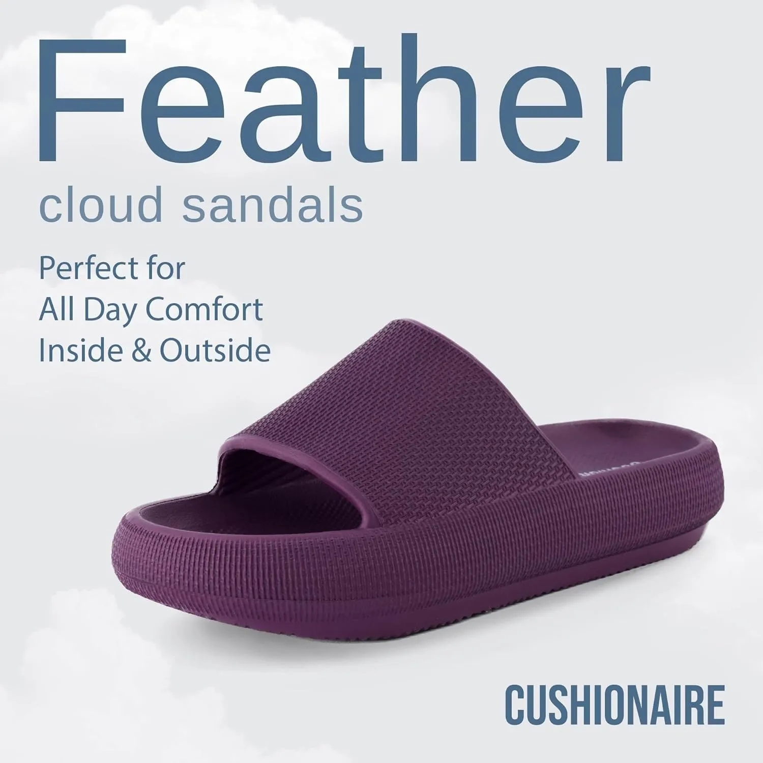 CUSHIONAIRE Feather Slides – Comfortable Cloud Cushion House Slippers for Women, Indoor Outdoor EVA Foam Foot Spa Shower Shoes, Non-Slip Arch Support