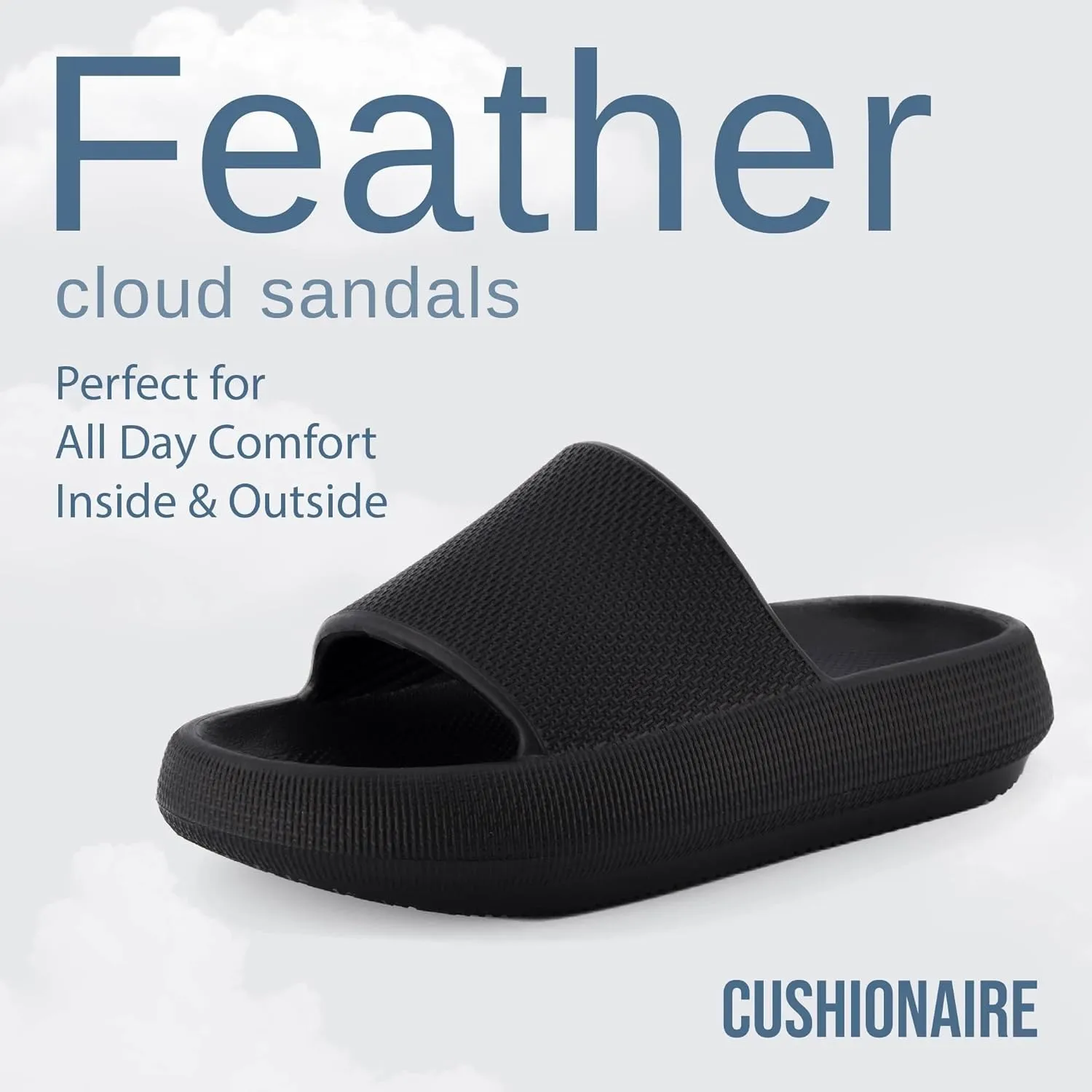 CUSHIONAIRE Feather Slides – Comfortable Cloud Cushion House Slippers for Women, Indoor Outdoor EVA Foam Foot Spa Shower Shoes, Non-Slip Arch Support