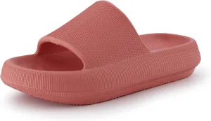 CUSHIONAIRE Feather Slides – Comfortable Cloud Cushion House Slippers for Women, Indoor Outdoor EVA Foam Foot Spa Shower Shoes, Non-Slip Arch Support