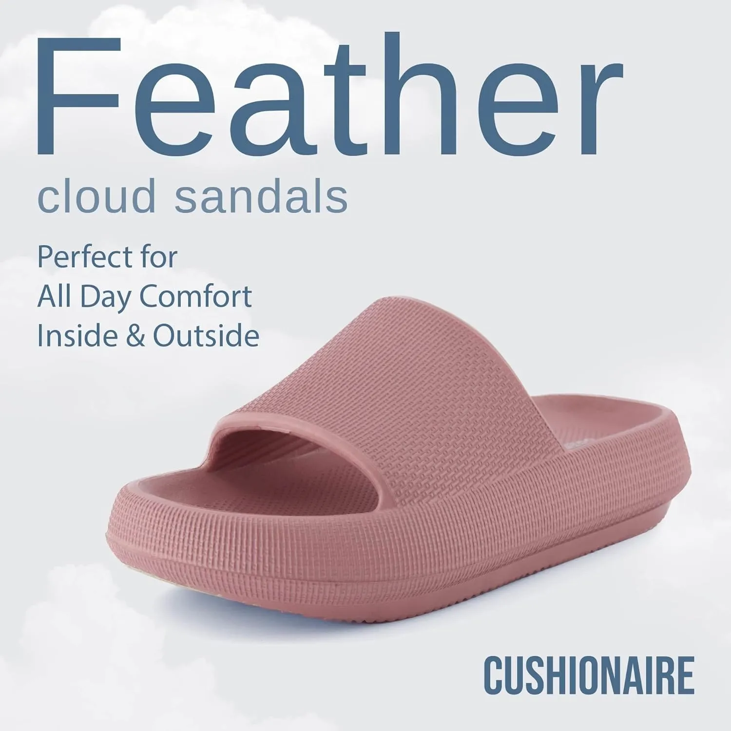 CUSHIONAIRE Feather Slides – Comfortable Cloud Cushion House Slippers for Women, Indoor Outdoor EVA Foam Foot Spa Shower Shoes, Non-Slip Arch Support