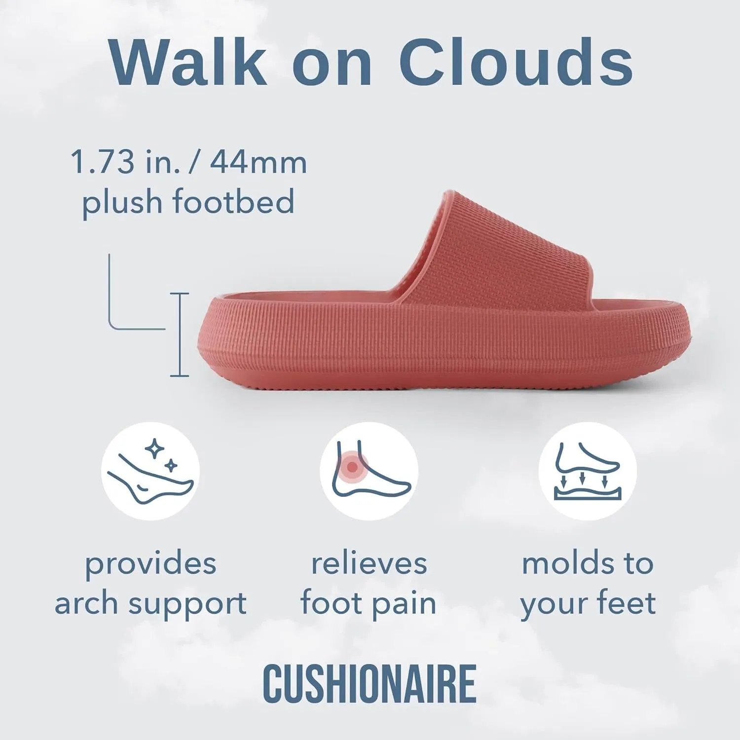 CUSHIONAIRE Feather Slides – Comfortable Cloud Cushion House Slippers for Women, Indoor Outdoor EVA Foam Foot Spa Shower Shoes, Non-Slip Arch Support