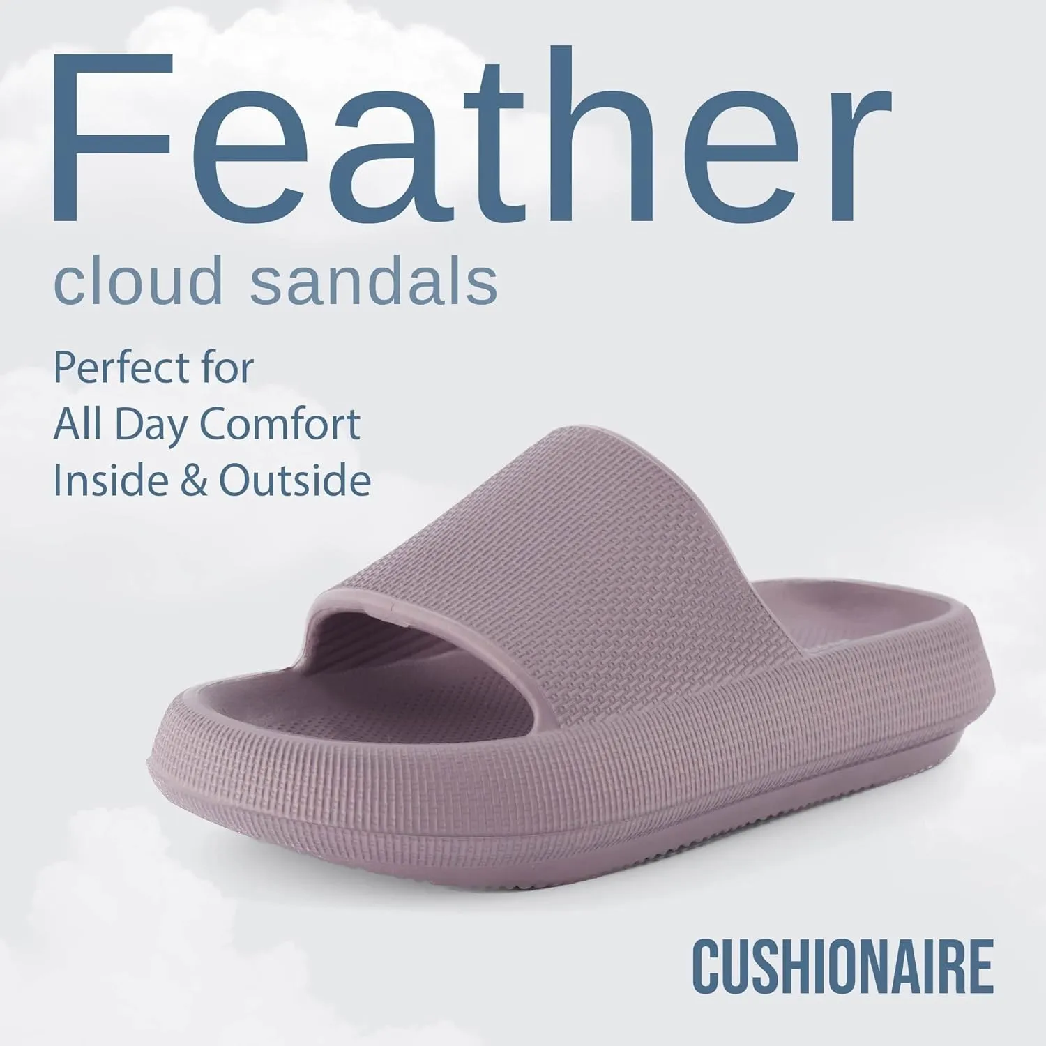 CUSHIONAIRE Feather Slides – Comfortable Cloud Cushion House Slippers for Women, Indoor Outdoor EVA Foam Foot Spa Shower Shoes, Non-Slip Arch Support