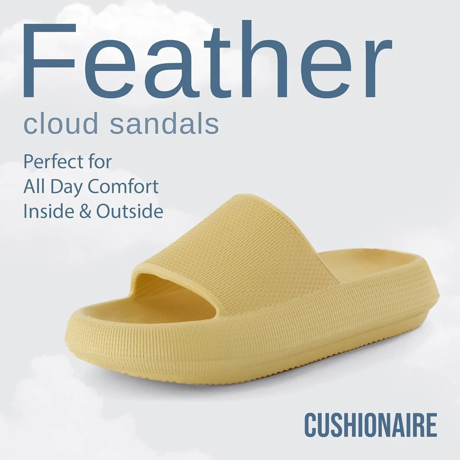 CUSHIONAIRE Feather Slides – Comfortable Cloud Cushion House Slippers for Women, Indoor Outdoor EVA Foam Foot Spa Shower Shoes, Non-Slip Arch Support
