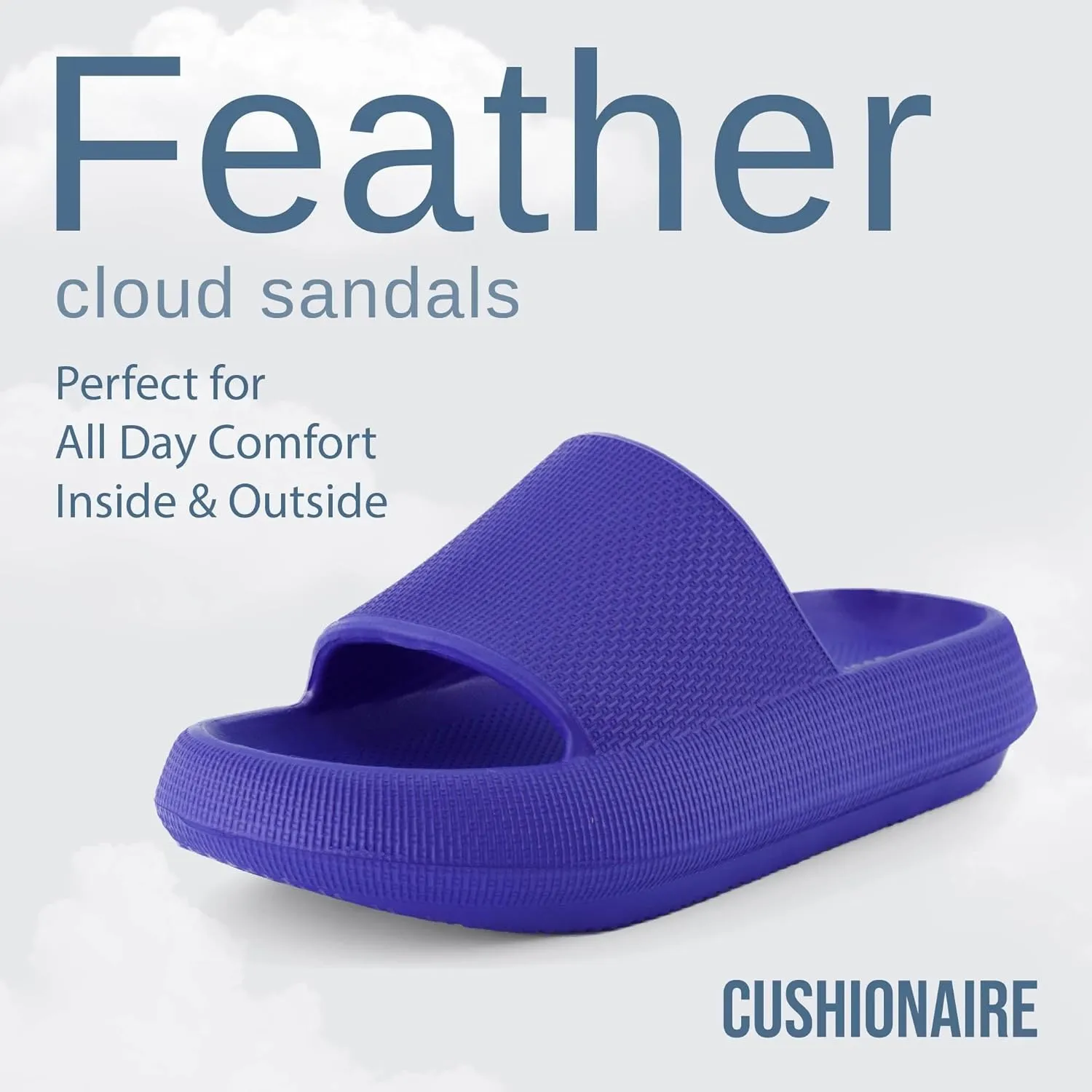 CUSHIONAIRE Feather Slides – Comfortable Cloud Cushion House Slippers for Women, Indoor Outdoor EVA Foam Foot Spa Shower Shoes, Non-Slip Arch Support