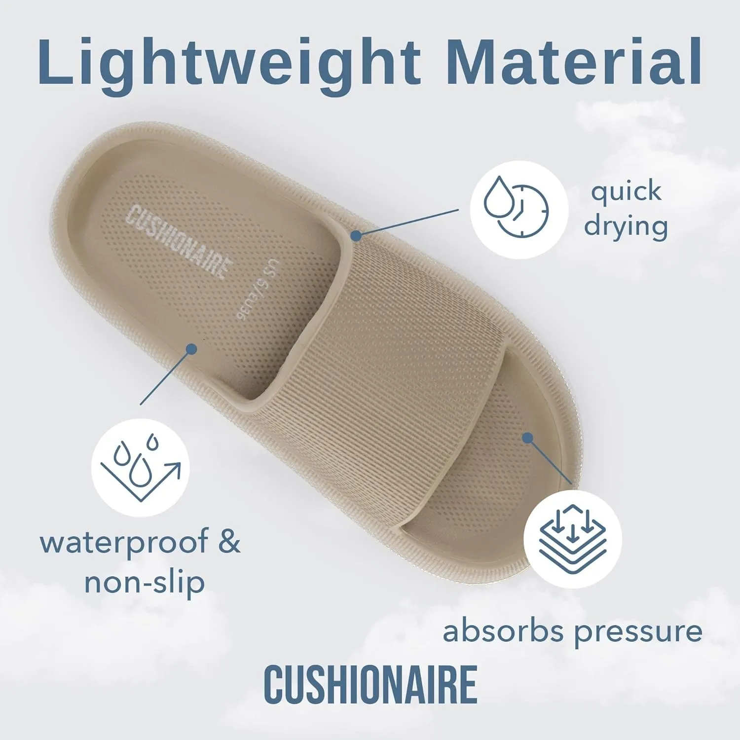 CUSHIONAIRE Feather Slides – Comfortable Cloud Cushion House Slippers for Women, Indoor Outdoor EVA Foam Foot Spa Shower Shoes, Non-Slip Arch Support