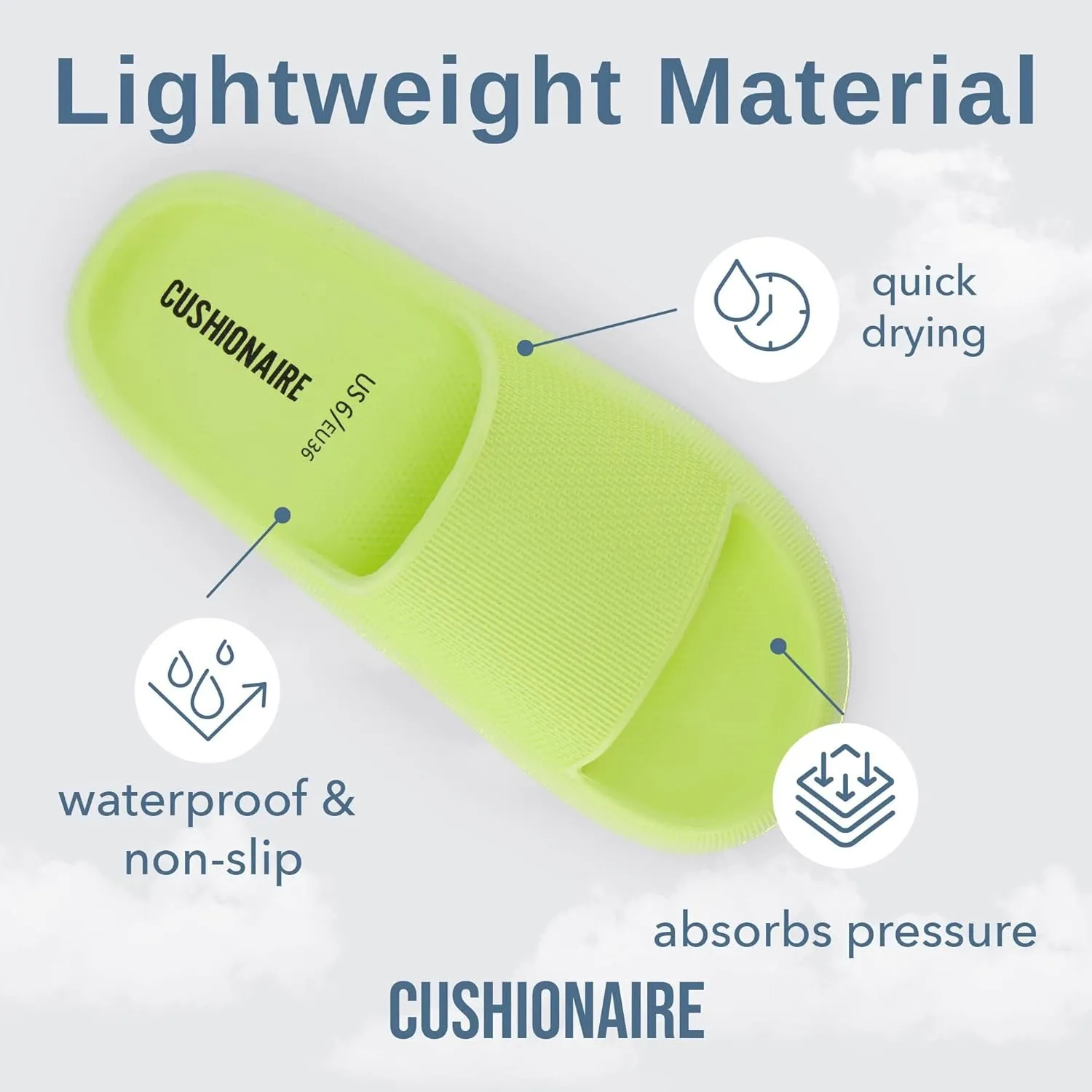 CUSHIONAIRE Feather Slides – Comfortable Cloud Cushion House Slippers for Women, Indoor Outdoor EVA Foam Foot Spa Shower Shoes, Non-Slip Arch Support