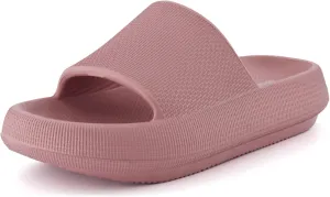 CUSHIONAIRE Feather Slides – Comfortable Cloud Cushion House Slippers for Women, Indoor Outdoor EVA Foam Foot Spa Shower Shoes, Non-Slip Arch Support