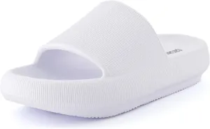 CUSHIONAIRE Feather Slides – Comfortable Cloud Cushion House Slippers for Women, Indoor Outdoor EVA Foam Foot Spa Shower Shoes, Non-Slip Arch Support