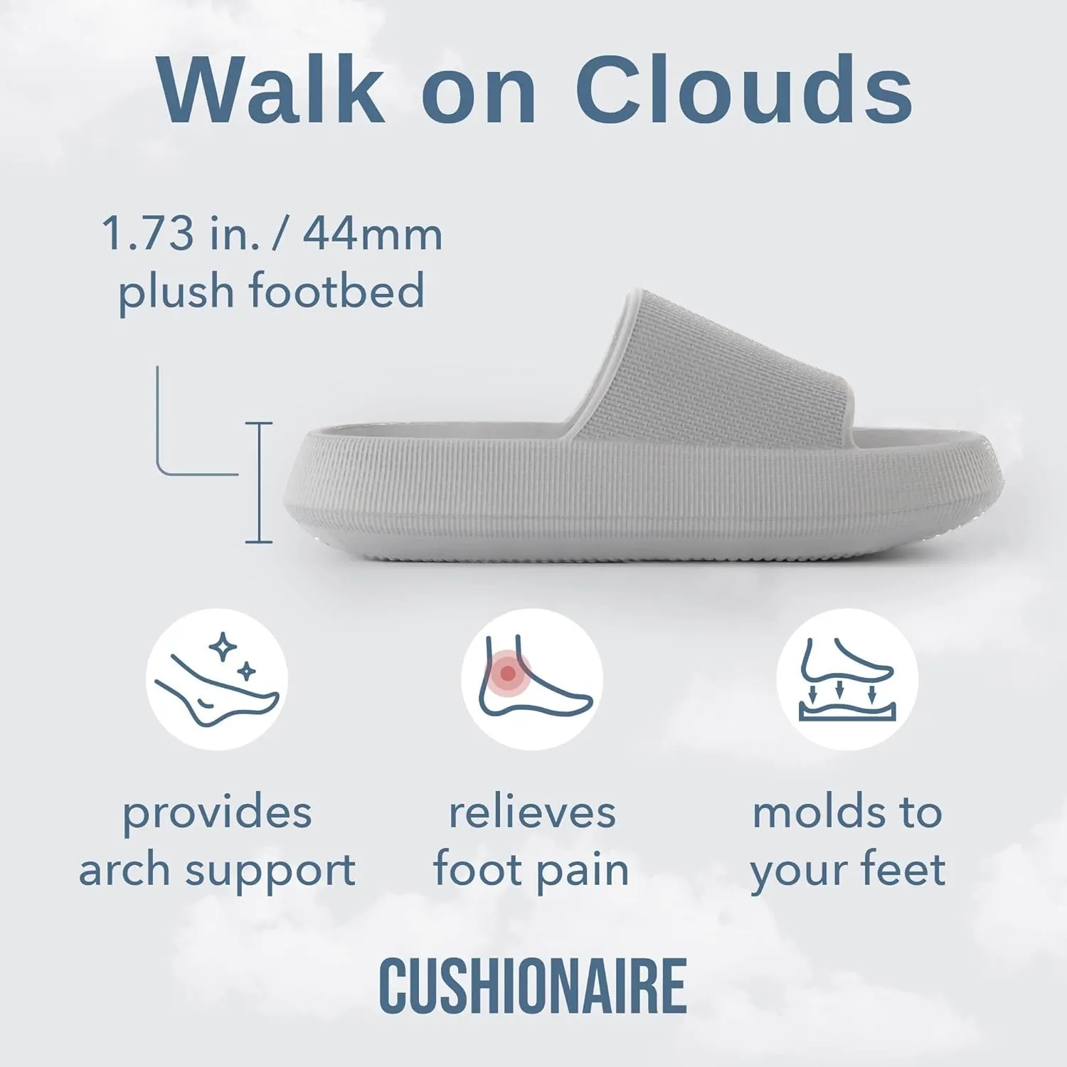 CUSHIONAIRE Feather Slides – Comfortable Cloud Cushion House Slippers for Women, Indoor Outdoor EVA Foam Foot Spa Shower Shoes, Non-Slip Arch Support