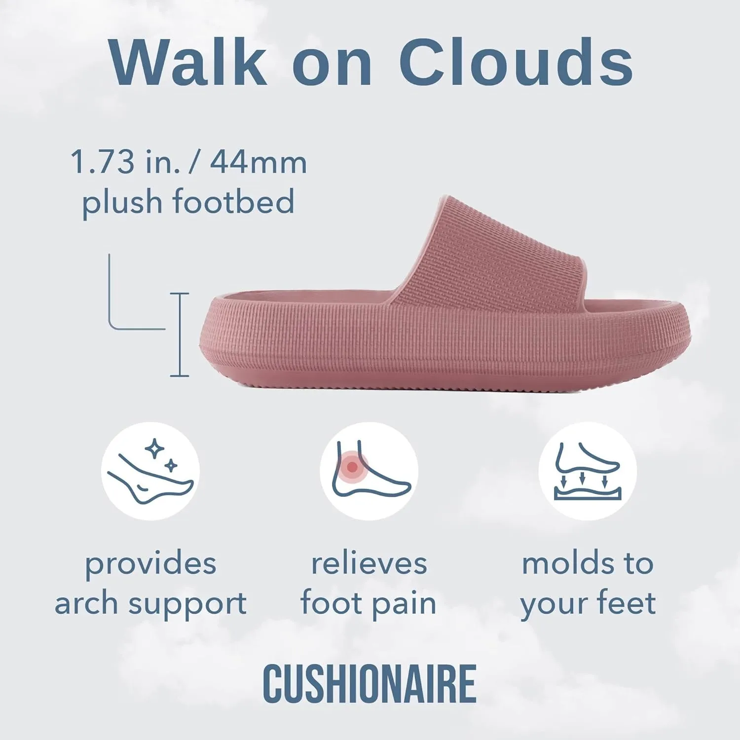 CUSHIONAIRE Feather Slides – Comfortable Cloud Cushion House Slippers for Women, Indoor Outdoor EVA Foam Foot Spa Shower Shoes, Non-Slip Arch Support